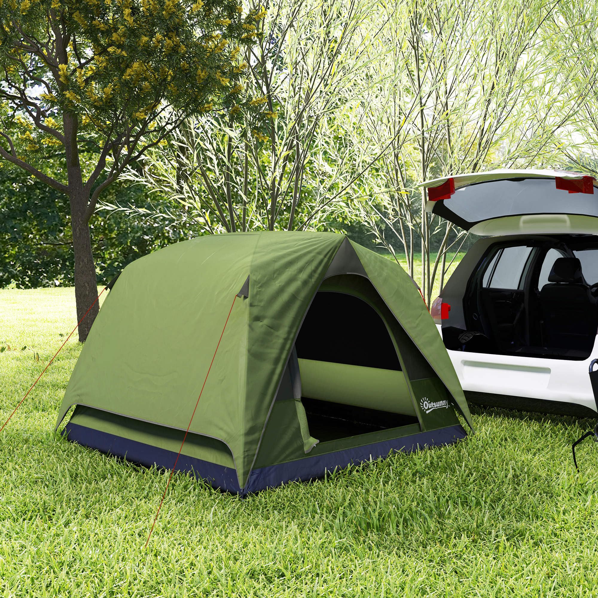 Outsunny Tienda de Campaña para 2-4 Personas Tienda de Camping Plegable con Puerta Ventanas de Malla Bolsillo Gancho y Bolsa de Transporte Impermeable Fácil Instalación para Senderismo