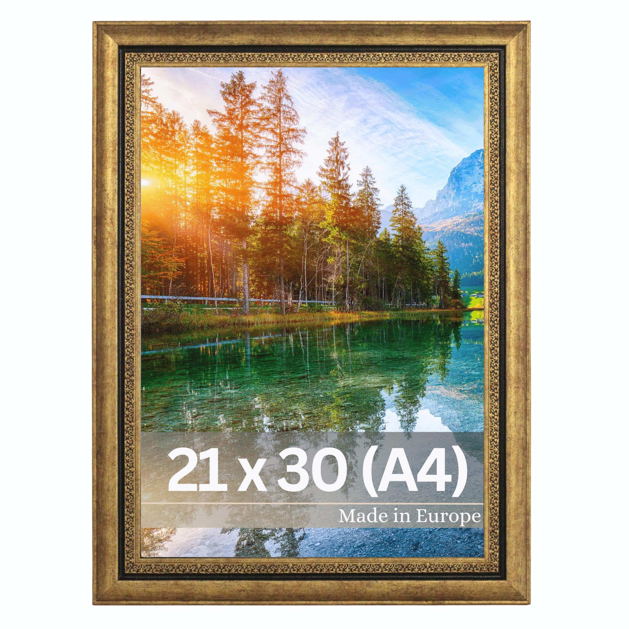 VictoR Bilderrahmen Boho gold in 21x30 cm (A4) - Leiste: 30x16mm - Fotorahmen vintage Deko rustikal - Bilderrahmen gold 20x30 - Landhaus