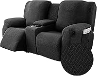 Vista 10 de Genina Funda para Silla Reclinable, Fundas Elásticas para Sillas Reclinables, Fundas para Sofá Reclinable de Rayas de Jacquard, Fundas Protectoras