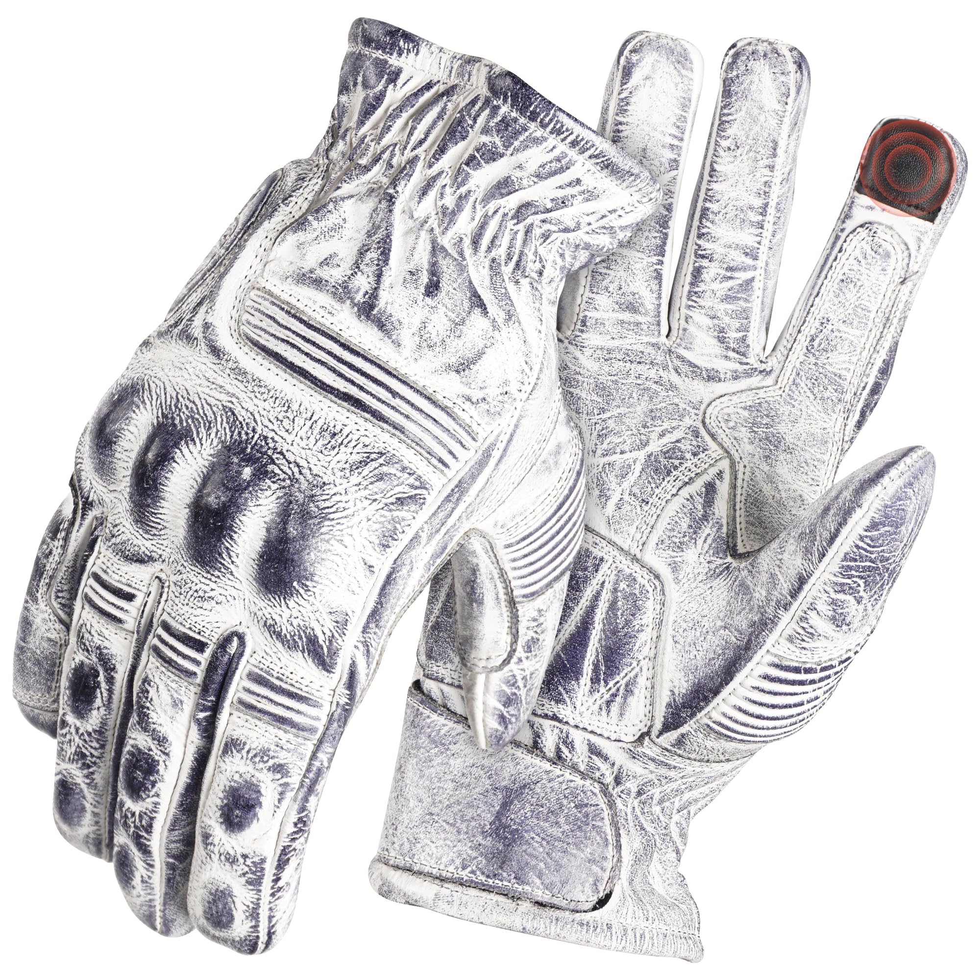 ADM Gants Moto Motocross Quad Tactiles Imperméables Look Dirty Usé Vintage Gants Moto Cross Waterproof Hiver Été Toute Saison, Blanc, Rouge, Jaune, Brun, Marron & Noir