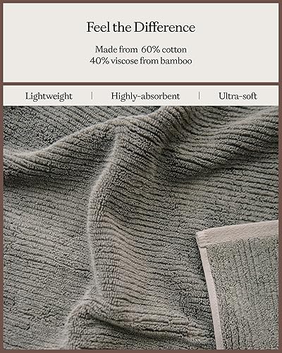 Miniatura 5 de Cozy Earth Juego de toallas de baño acanaladas, 60% algodón, 40% viscosa de bambú, patrón acanalado texturizado suave y absorbente, paquete de 2