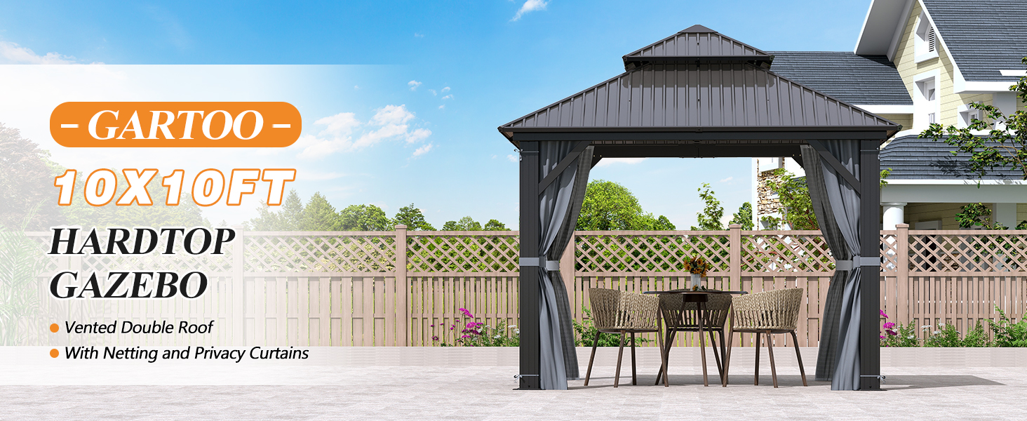 Amazon.com : GARTOO 9.5x9.5FT Outdoor Hardtop Gazebo with Double