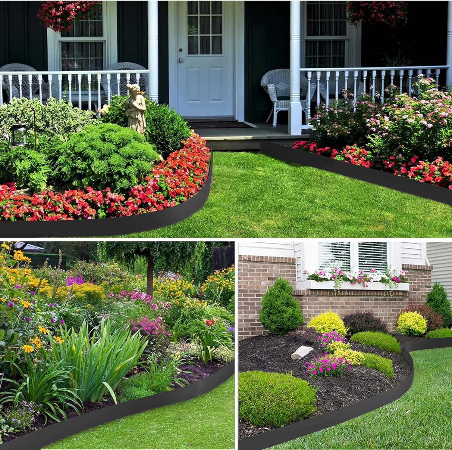 Landscape Edging, 40' 4" Tall Garden Edging with Scissors, Lawn Edging with 36 Garden Spikes and 2 Connectors, Heavy Duty PP&PE Material Edging for Landscaping, Garden, Lawn, Black