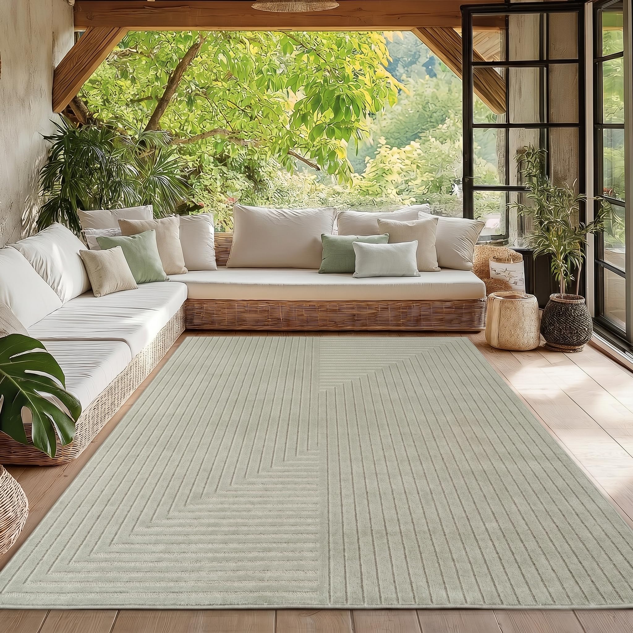 HomebyHome Kurzflor Teppich Wohnzimmer, Schlafzimmer, Küche, 3D Skandinavisch Boho Motiv, Outdoor Terrassen oder im Balkon
