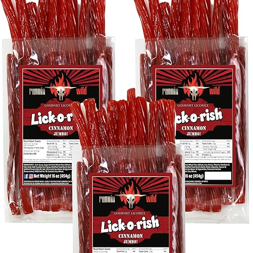 Miniatura 1 de Giros de regaliz de canela  Caramelos suaves y masticables JUMBO  Lick-o-Rish, 3 libras en total (juego de 3 bolsas, 1 libra cada una)