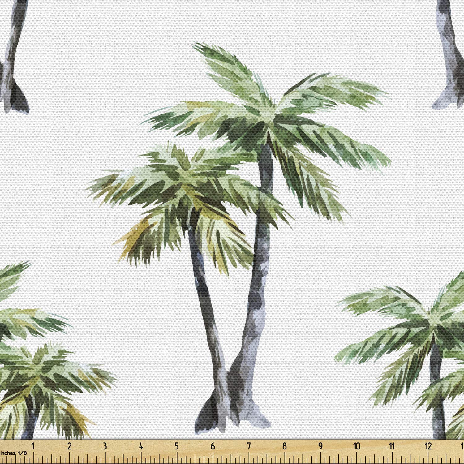 Ambesonne Palm Tree Fabric by The Yard, Botanical Watercolor Art of Hawaiian Aloha Forest Palm Trees in Pairs, Decorative Fabric for Upholstery and Home Accents, 5 Yards, White Green