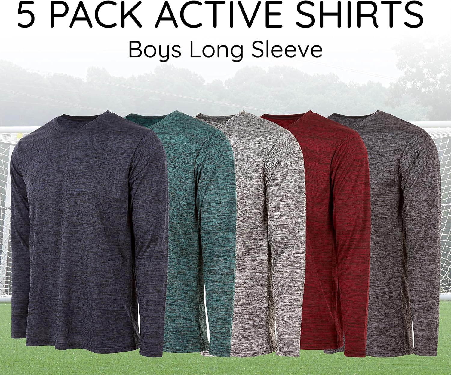 Essential Elements Boys Active Shirt - Quick-Dry Athletic Workout Training Stretch Crew Neck Long Sleeve Top 5 Pack - Image 5