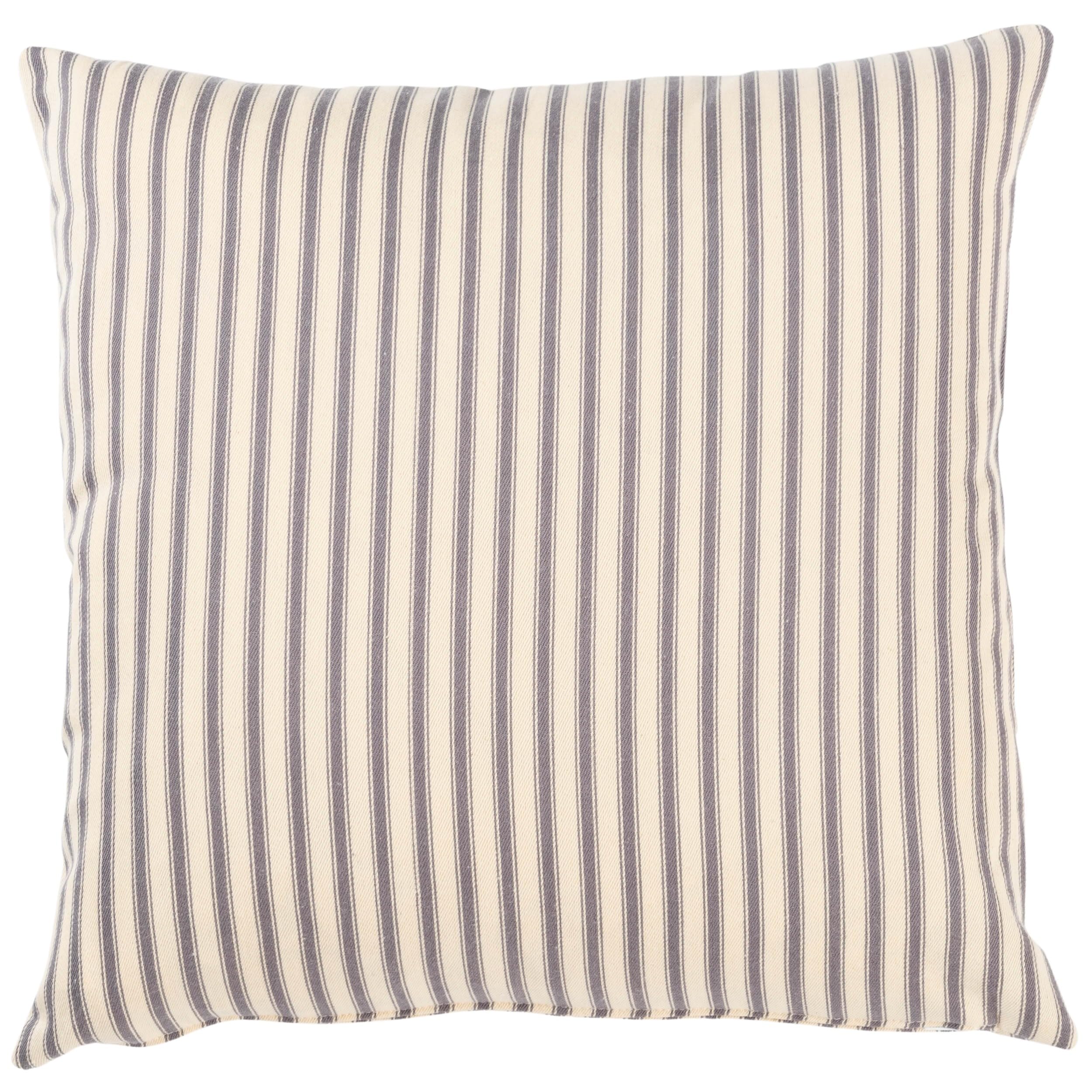 Linen Loft Cream and Grey Nautical Ticking Cushion Cover. Traditional Marine Ticking Stripe Design in Stone Grey and Creamy Beige. Double-Sided, 100% Cotton. 17x17 Cover Only