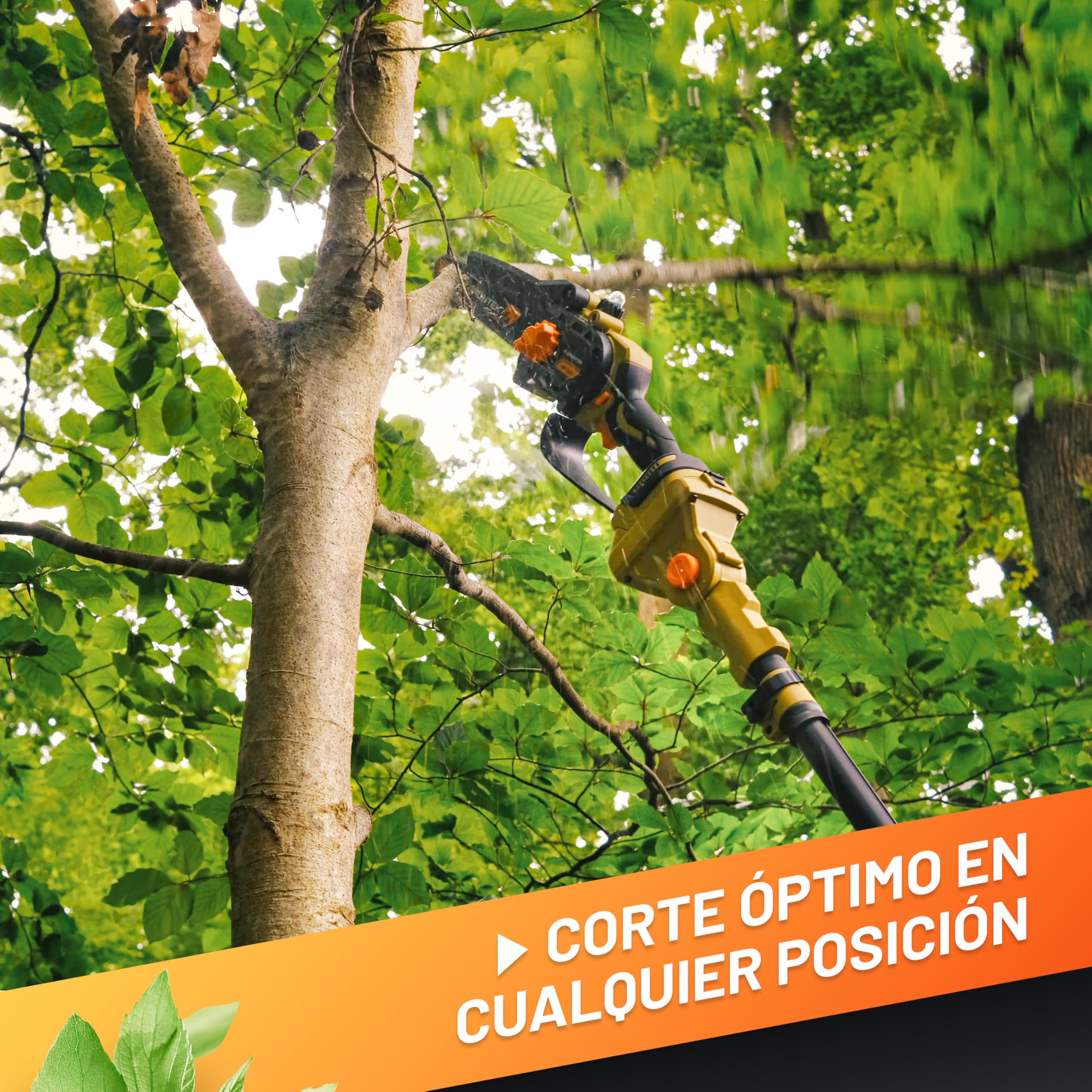 GRÜNTEK Pértiga Telescópica – Mini Motosierra Batería Telescópica y Asta Tijera de Podar Eléctrica (solo GRÜNTEK) – Pertiga Motosierra Eléctrica 135-250 cm para Corte y Poda de Ramas en Altura