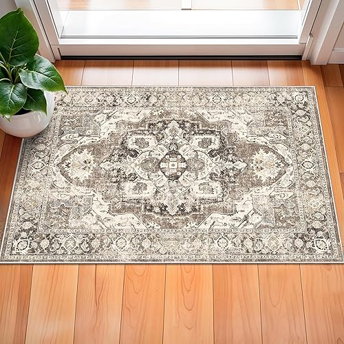 YOUFORTONG Alfombra Lavable de 2 x 3 Pulgadas para Entrada: Alfombra Antideslizante Vintage para Interiores con Respaldo de Goma para Sala de Estar