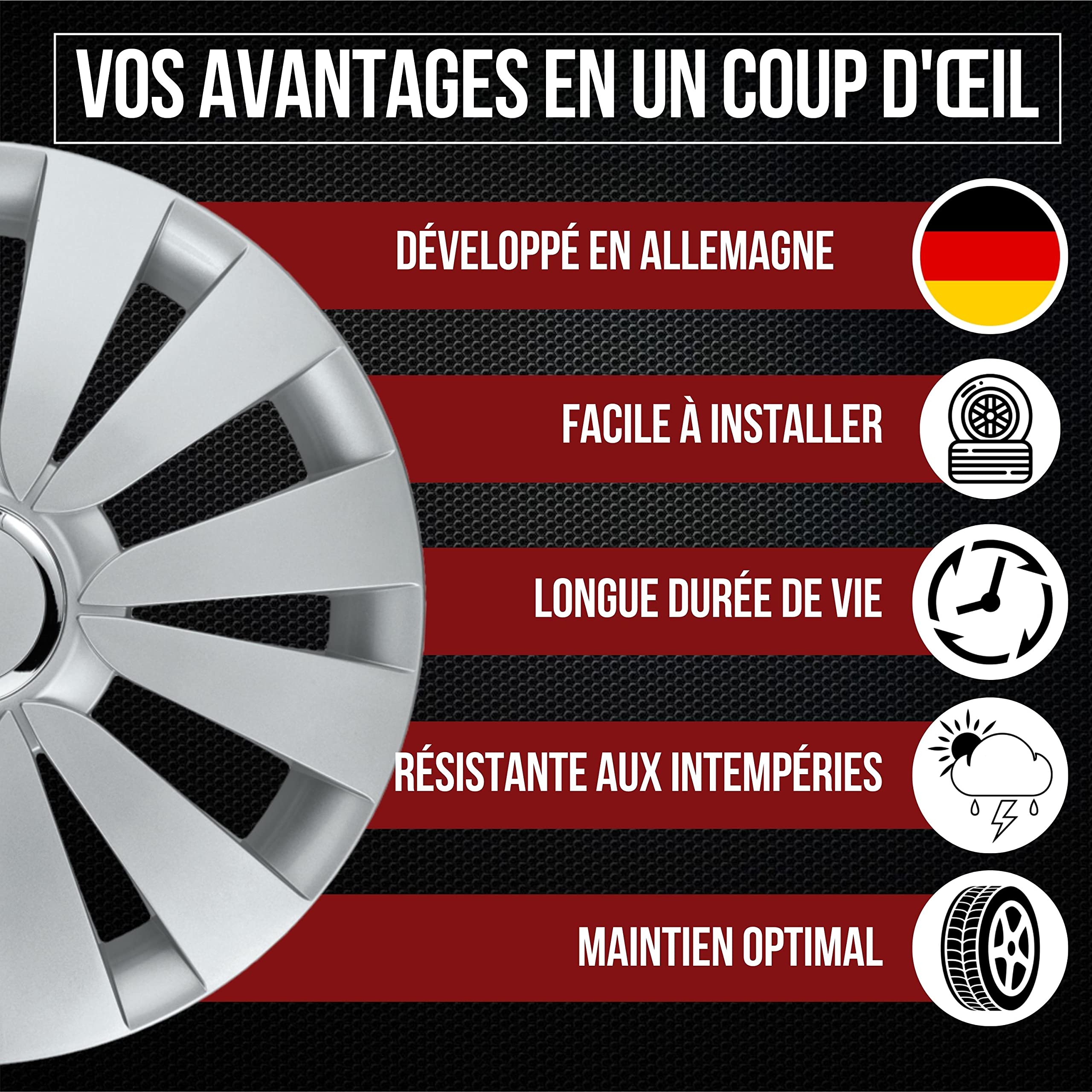 Albrecht Enjoliveurs 16 Pouces Argent Sky Jeu de 4 pour Jantes en Acier