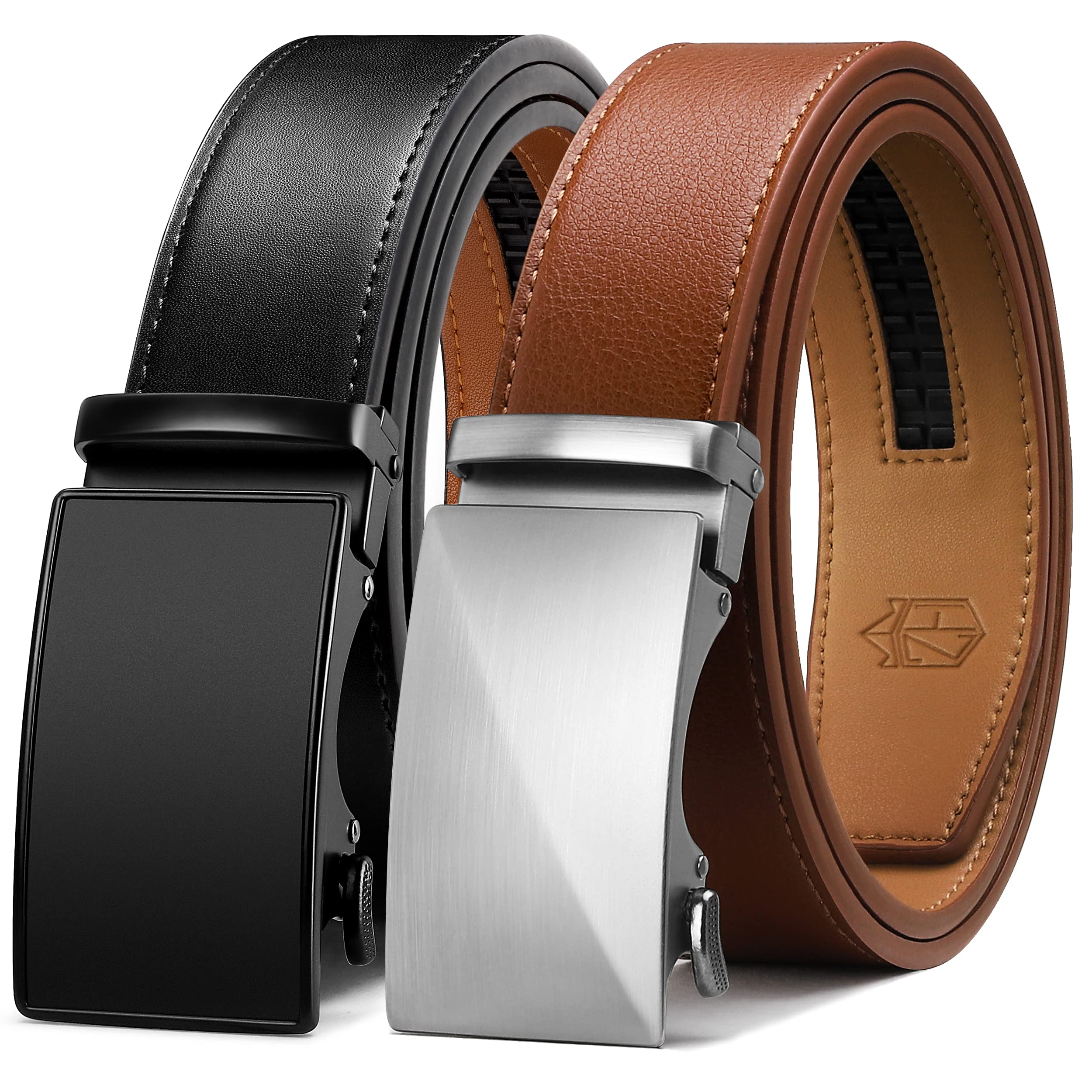 Zitahli Ratchet Belt for Men - 2 Packs Leather Mens belt For Gift Men Dress and Casual,Trim to Fit