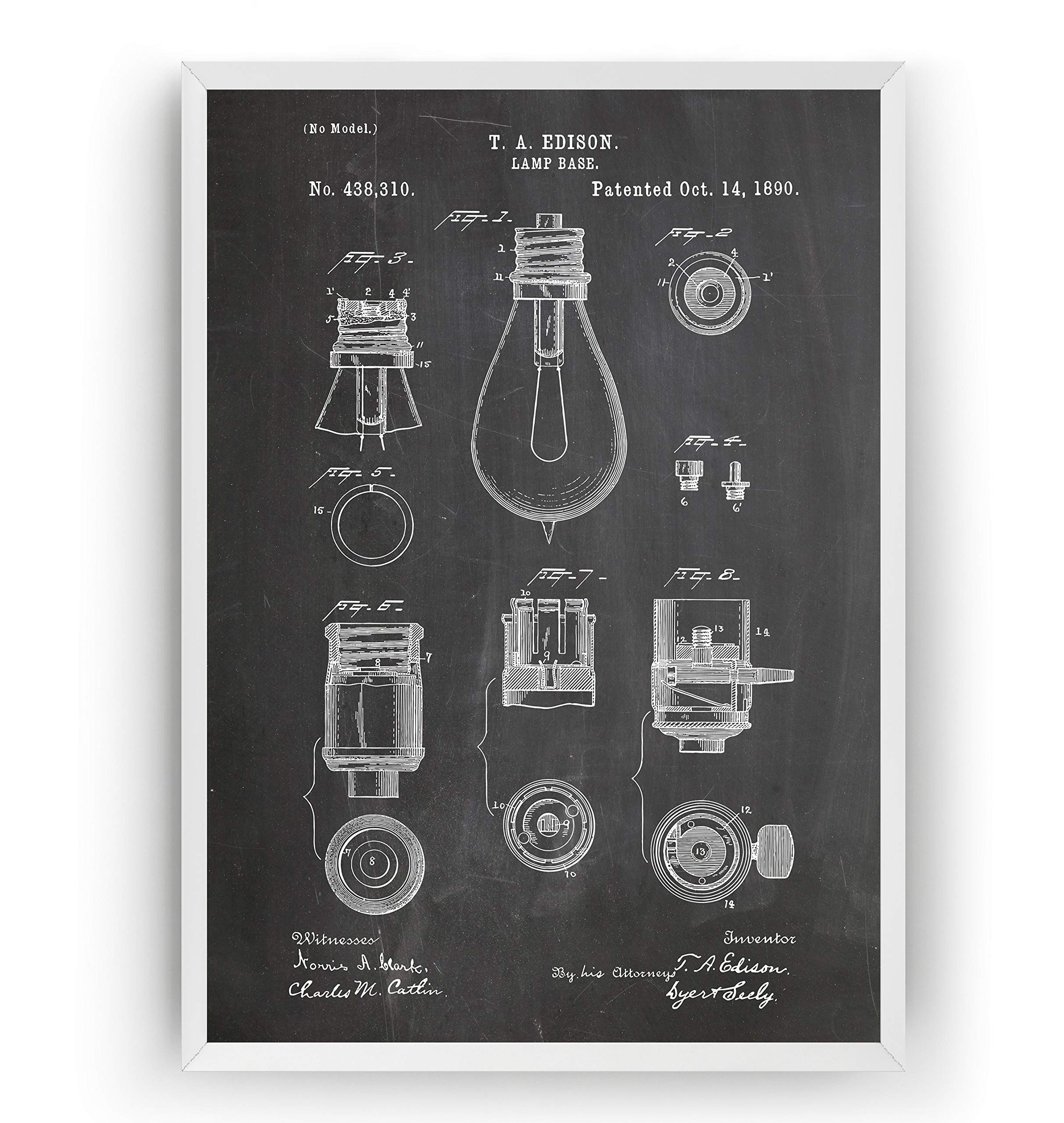 Magic Posters Thomas Edison Lamp Base 1890 Patent Print - Engineer Engineering Poster Giclee Art Wall Decor Vintage Blueprint Gift - Frame Not Included