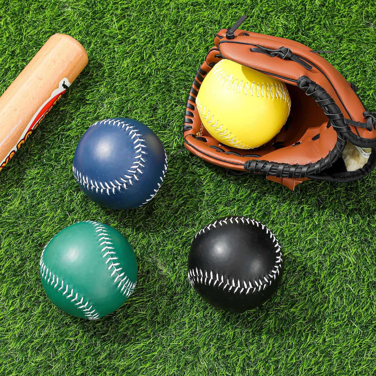 Arrowbash Juego de 4 pelotas de sóftbol con peso para entrenamiento de sóftbol con bolsa de cordón (verde, azul, amarillo, negro, 12 pulgadas)