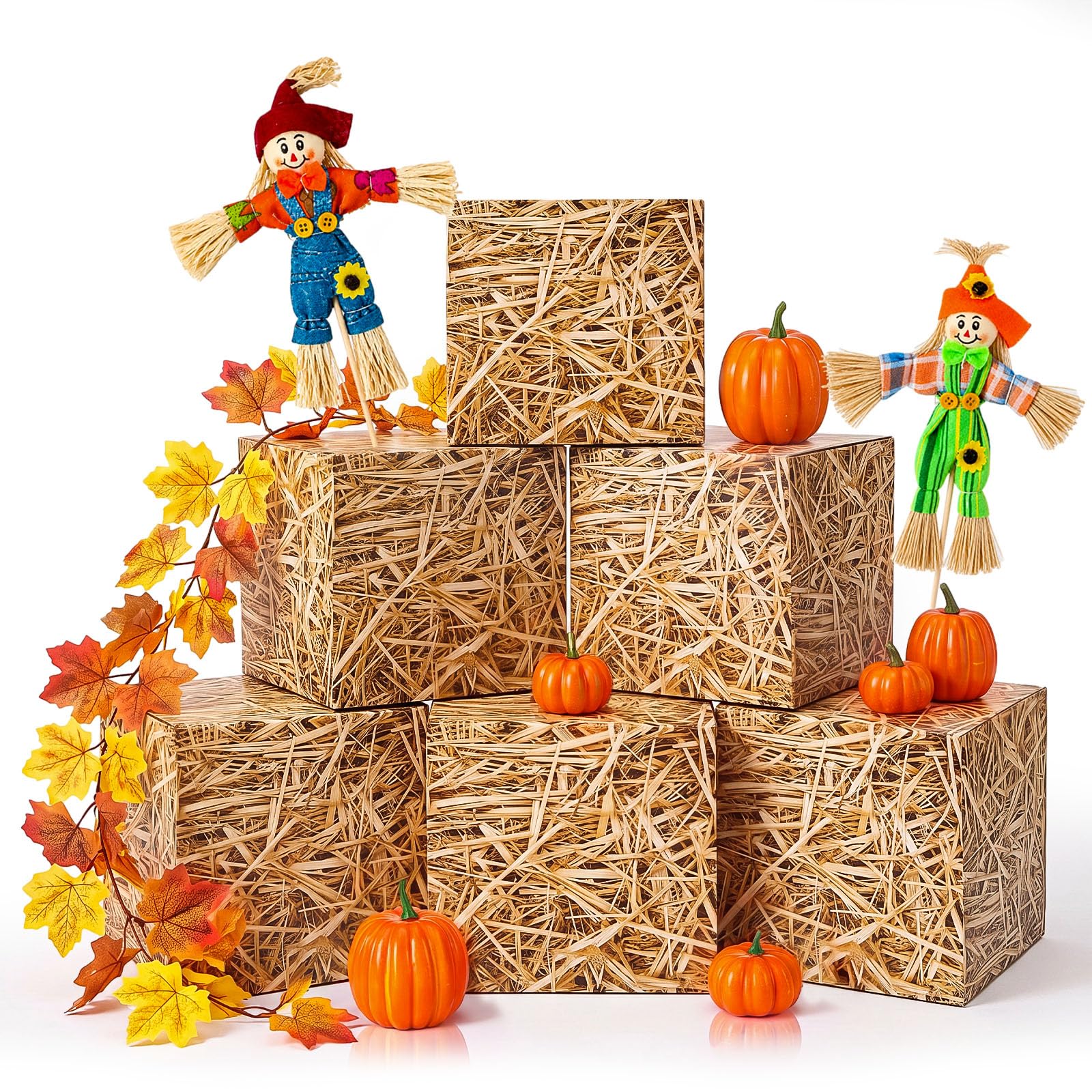 Decoración de cosecha de otoño de 15 piezas que incluye espantapájaros, guirnalda y bala de paja