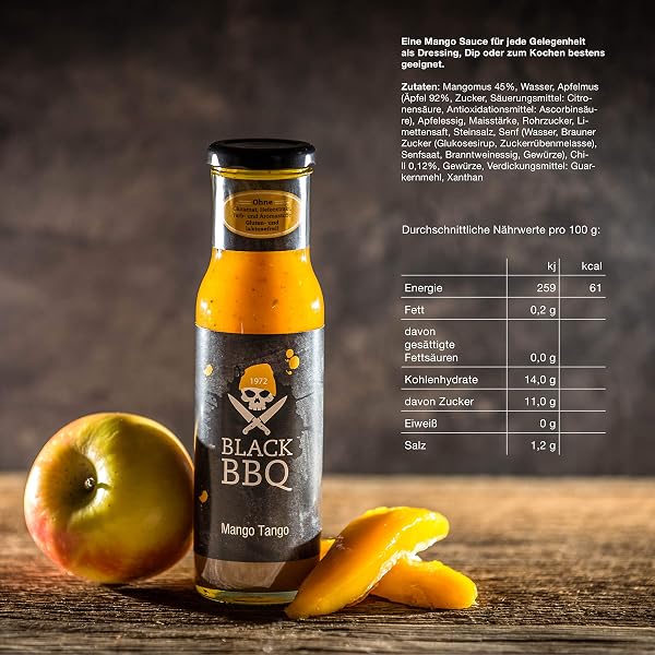 Black BBQ Mango Tango Feinkostsauce | Grillsauce für Fleisch, Fisch & Gemüse | Marinade | Dip | Burger Sauce | Hamburger Sauce | BBQ Sauce | fruchtig, leicht scharf - 2