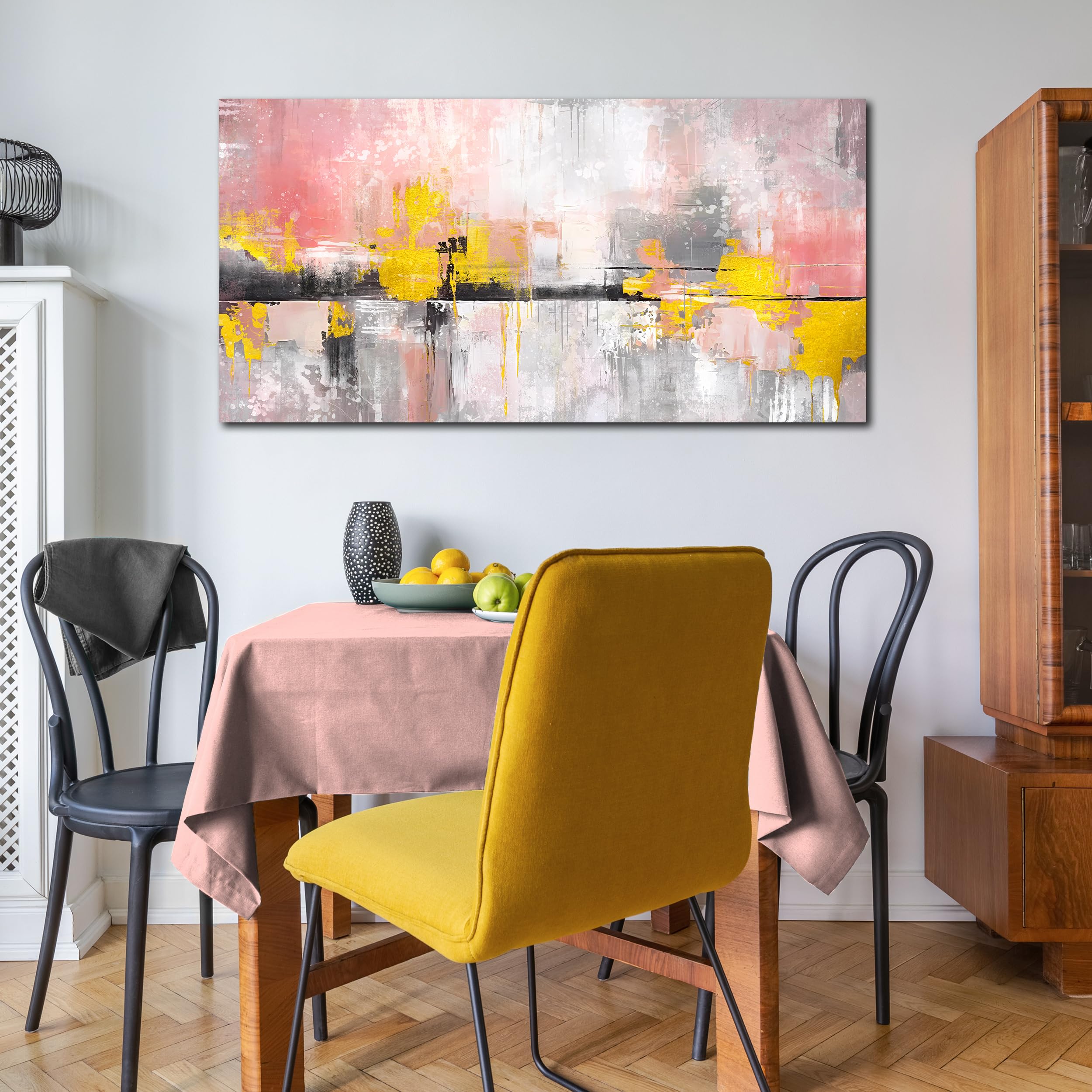 Abstract Black & Gold Hand-Painted Canvas Wall Art - Large 29x59 Inch Modern Painting For Living Room