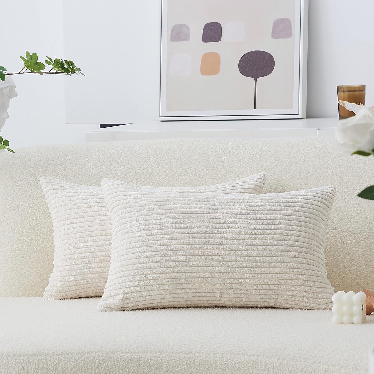 Home Brilliant Beige Cushion Covers 30x50 Pack of 2, Super Soft Striped