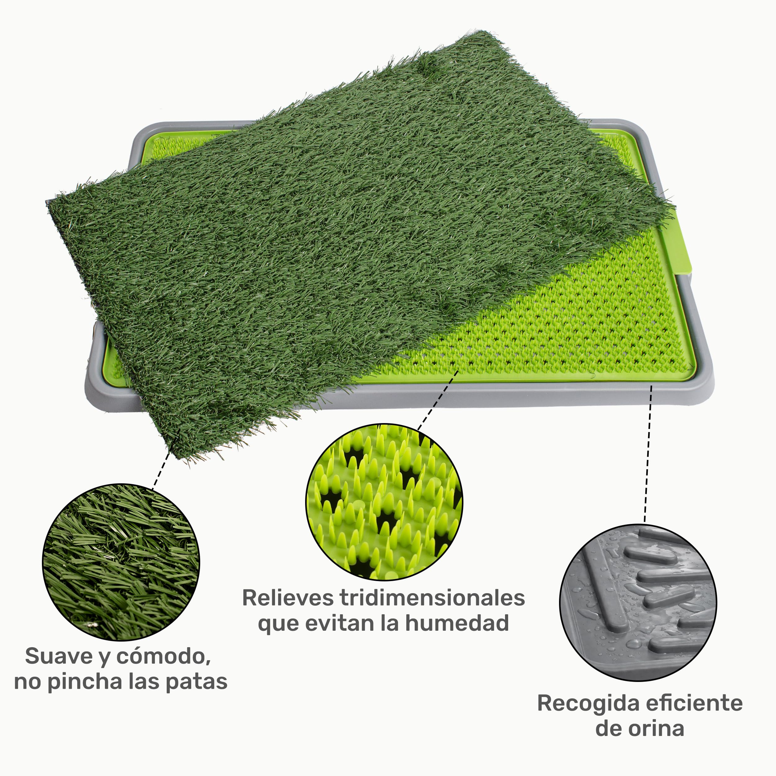 Inodoro para Perros con Césped Artificial, Baño Entrenamiento Interior y Exterior 67 x 42 x 5 cm, Bandeja Antideslizante con Drenaje, Reutilizable y Fácil de Limpiar para Cachorros y Perros Adultos