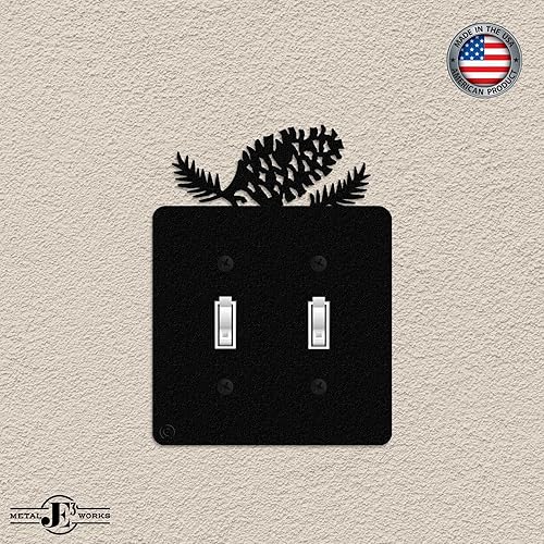 Miniatura 3 de Placa de pared para interruptor de luz de palanca doble de cono de pino (palanca doble, negro) - Fabricado en Estados Unidos