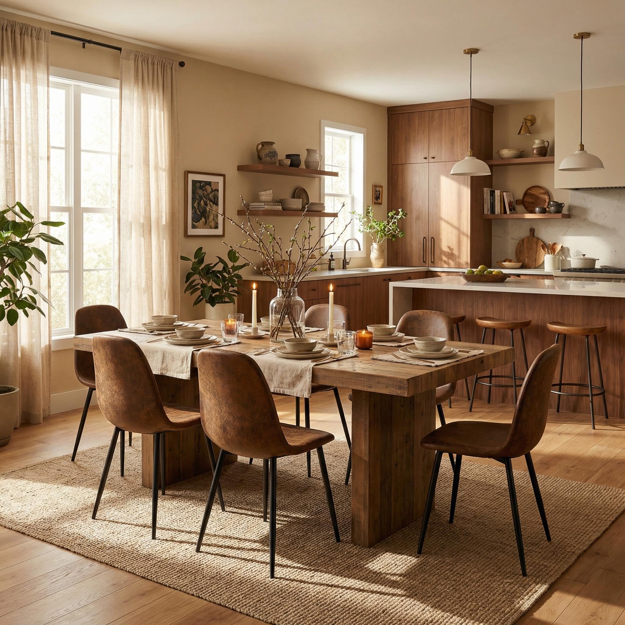 Homy Casa Dining Chairs Set of 6, Upholstered Kitchen & Dining Room Chairs with Comfortable Padded Seat, Modern Seating Set for Family Home, Living Room, Lounge (Faux Suede, Brown) — view 9