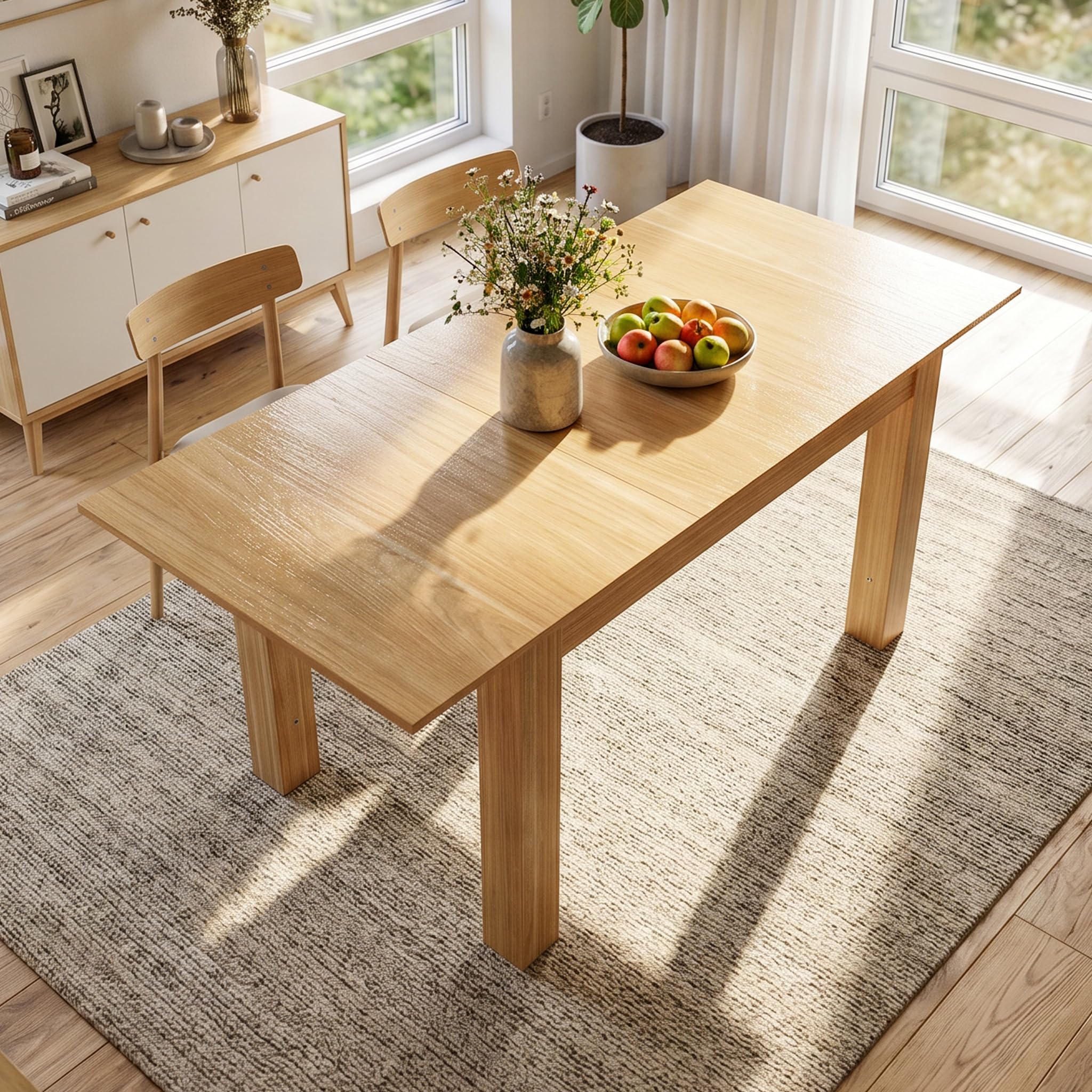 DEZAGCE Extendable Dining Table 120-160cm, Wooden Extendable Kitchen Table for 4-8 People, Space Saving Dining Table for Dining Room, Living Room & Home Office, Oak Effect