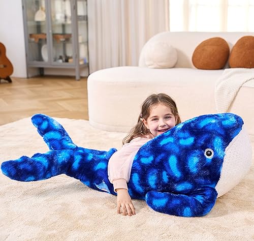 Miniatura 5 de IKASA Juguete de peluche grande de ballena azul, gigante, de 43 pulgadas, lindos juguetes suaves jumbo, enorme tamaño grande, esponjoso, oso, de
