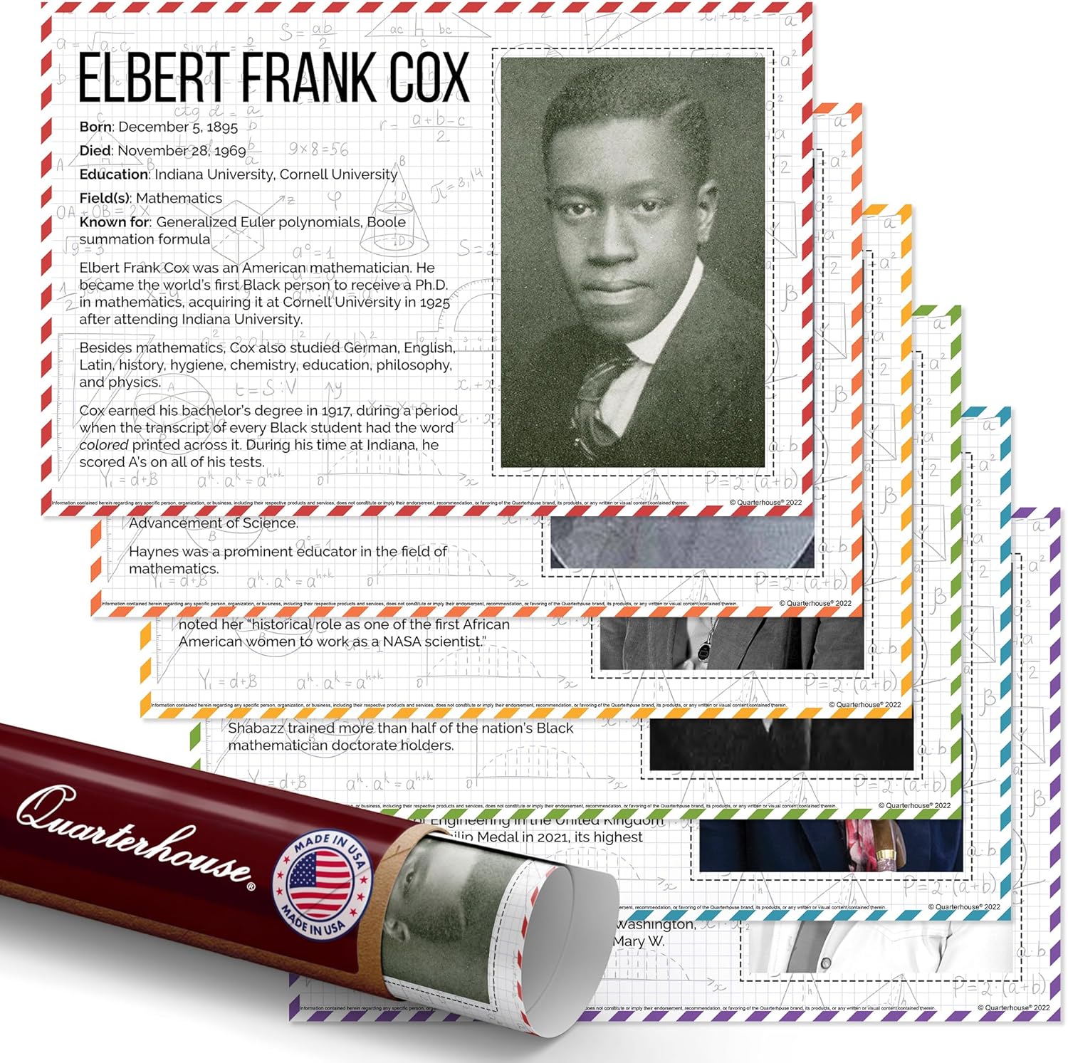 Quarterhouse 6 Poster Black History Mathematicians Set, Social Studies Classroom Learning Materials for K-12 Students and Teachers, 12 x 18 Inches, Made in USA