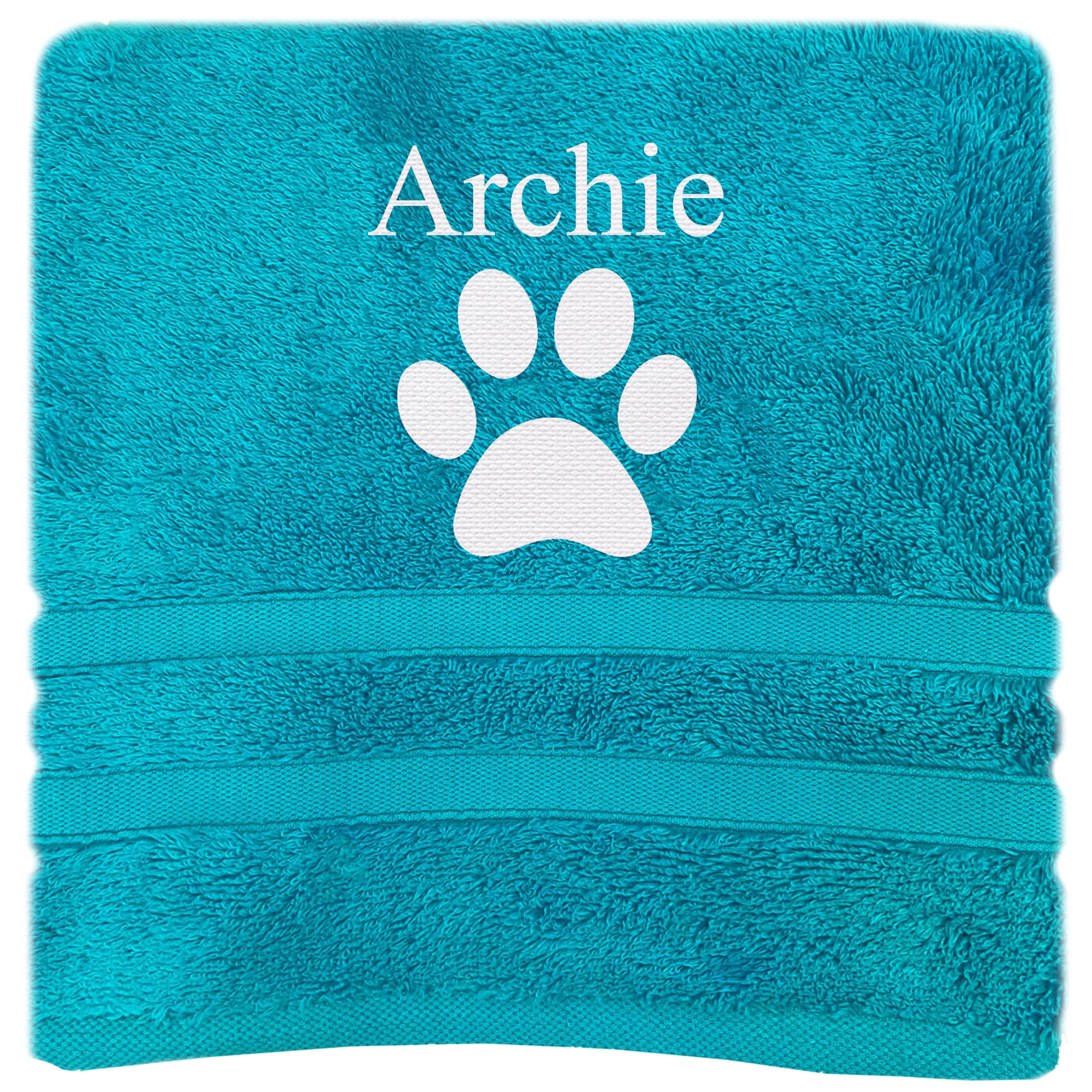 JJLC Personalised Dog Pet Towel Name Paw Print Bath Towel (Turquoise)