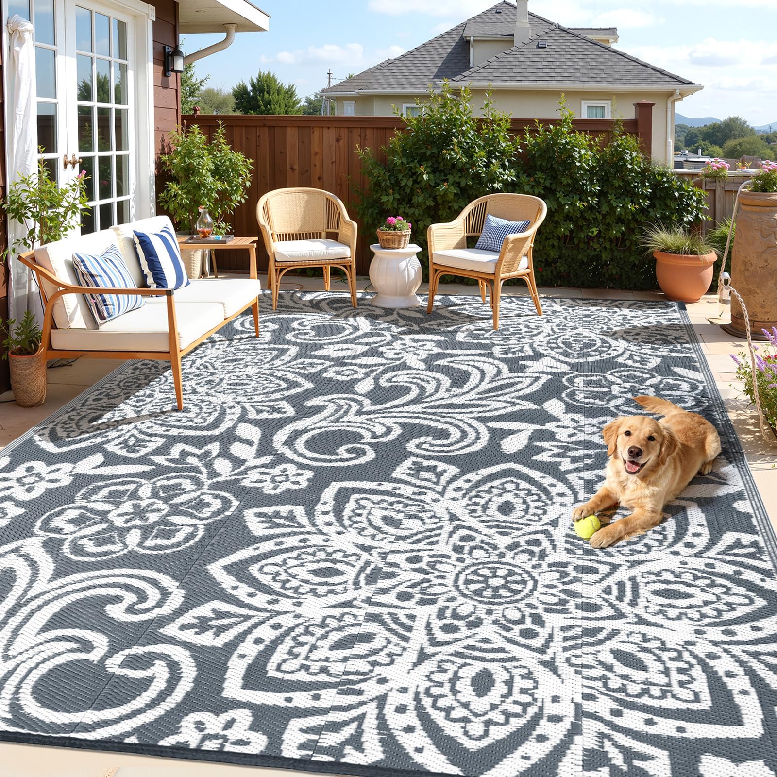 Findosom Mandala Outdoor Rug 8x10