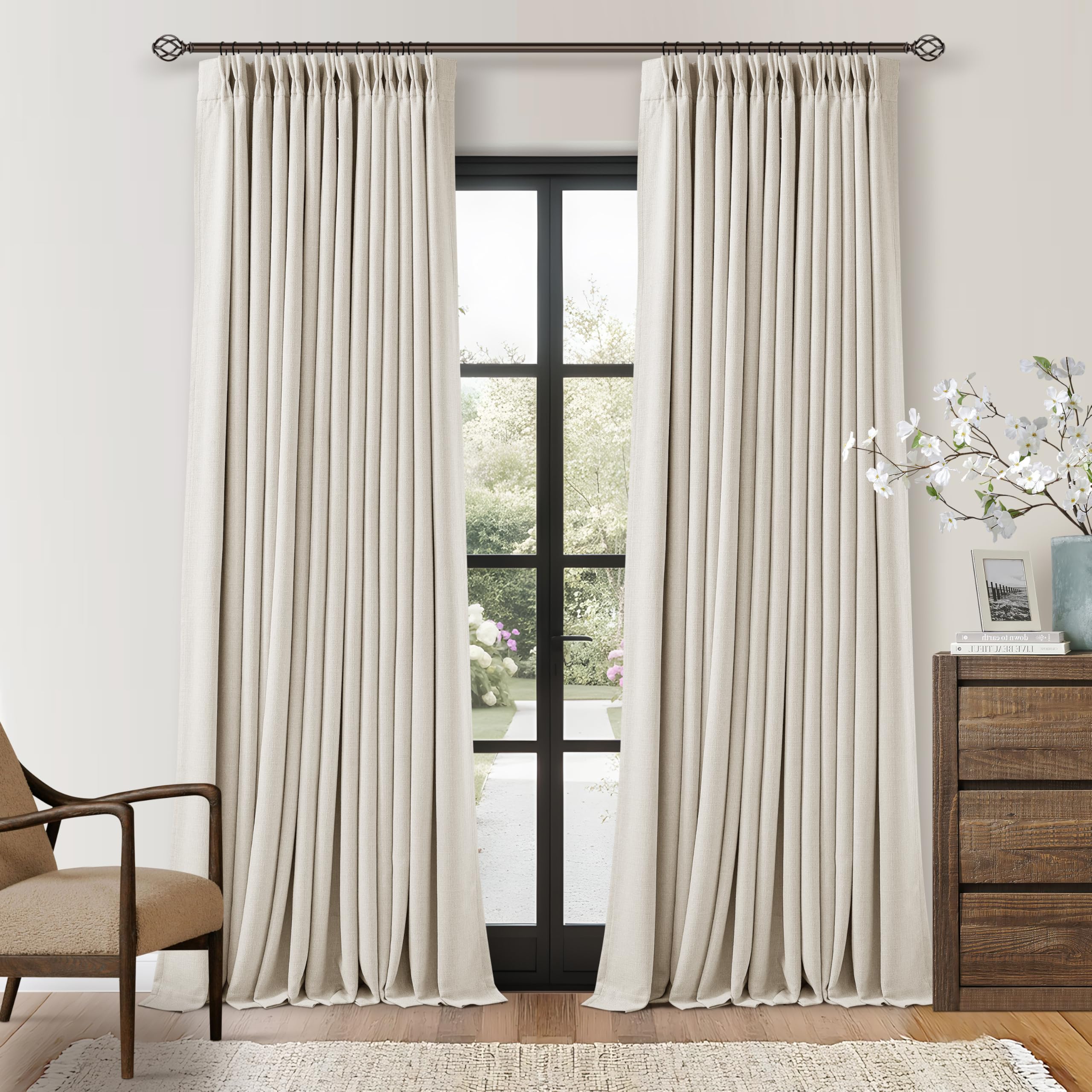 Amazon.com: Cream White Linen Blackout Pleated Curtains 108 Inches