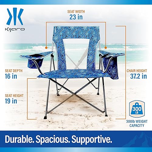 Miniatura 10 de Kijaro Silla de playa portátil para adultos, silla plegable de playa con estampado de viaje, silla de playa plegable con marco de acero, silla de
