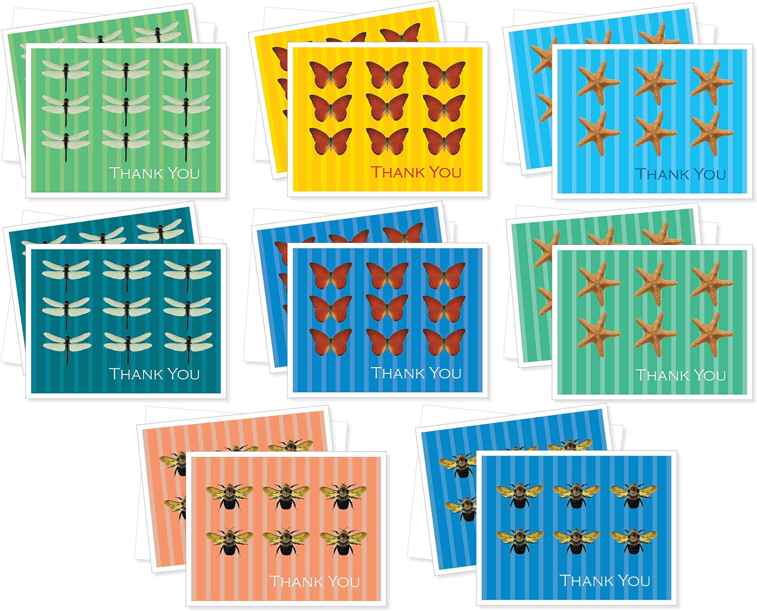 Assorted Thank You Premium Greeting Cards - Set of 16 Cards Including 2 Each of 8 Designs Packaged In Bulk