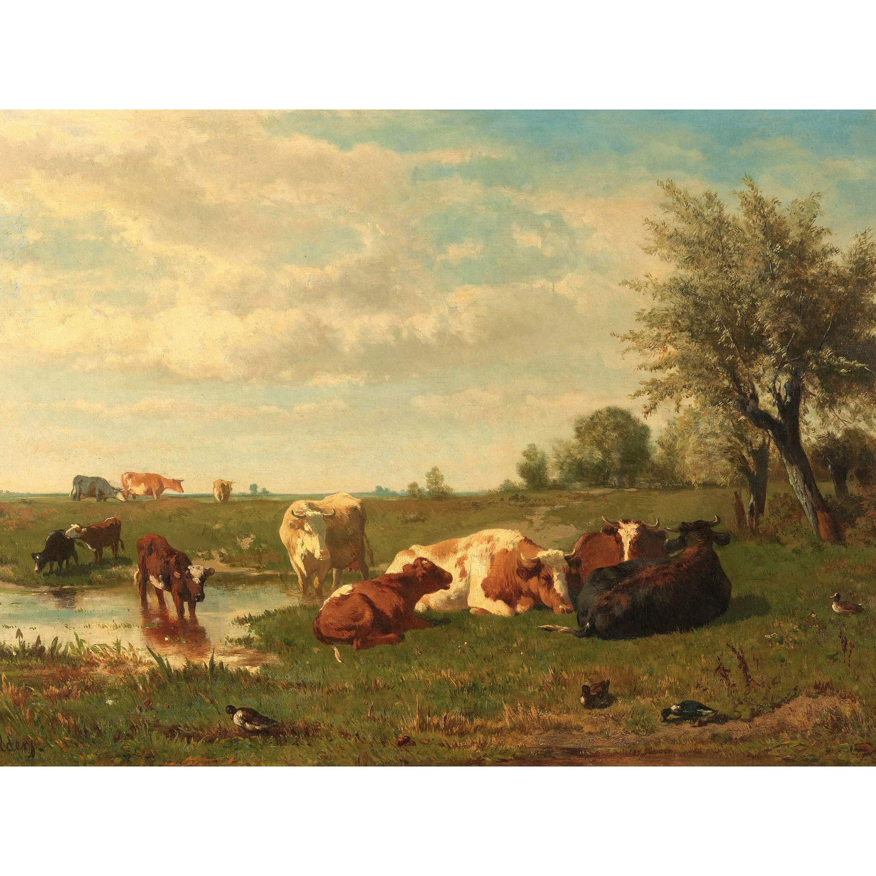 Artery8 Bilders Cows In The Meadow Landscape Painting Extra Large XL Wall Art Poster Print