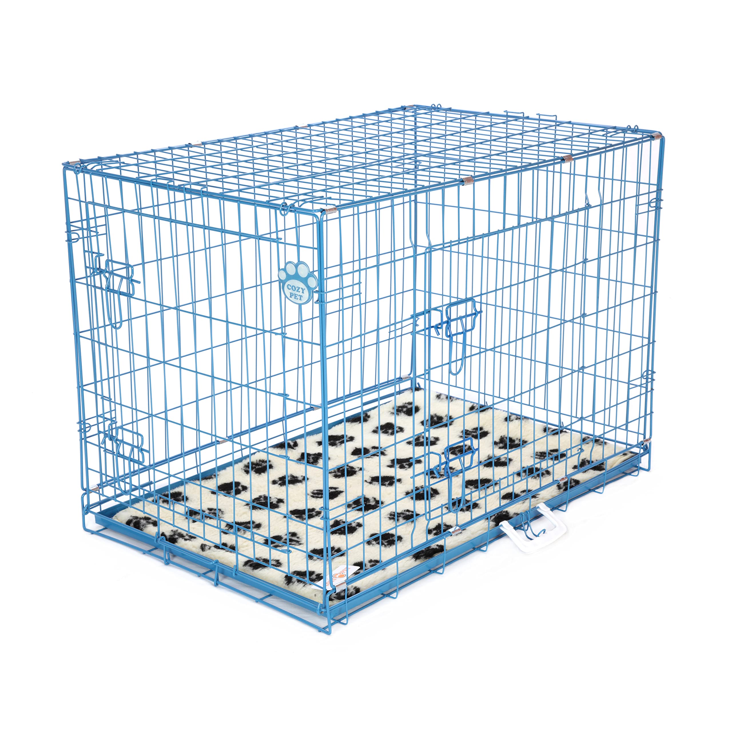 Cozy Pet Medium Dog Crate with Metal Tray and Vet Bed 36" 92cm Long Medium Blue Dog Cage with Chew Proof Metal Tray Folding Puppy Crate Cat Carrier Blue Puppy Cage DC36BL + VB36C