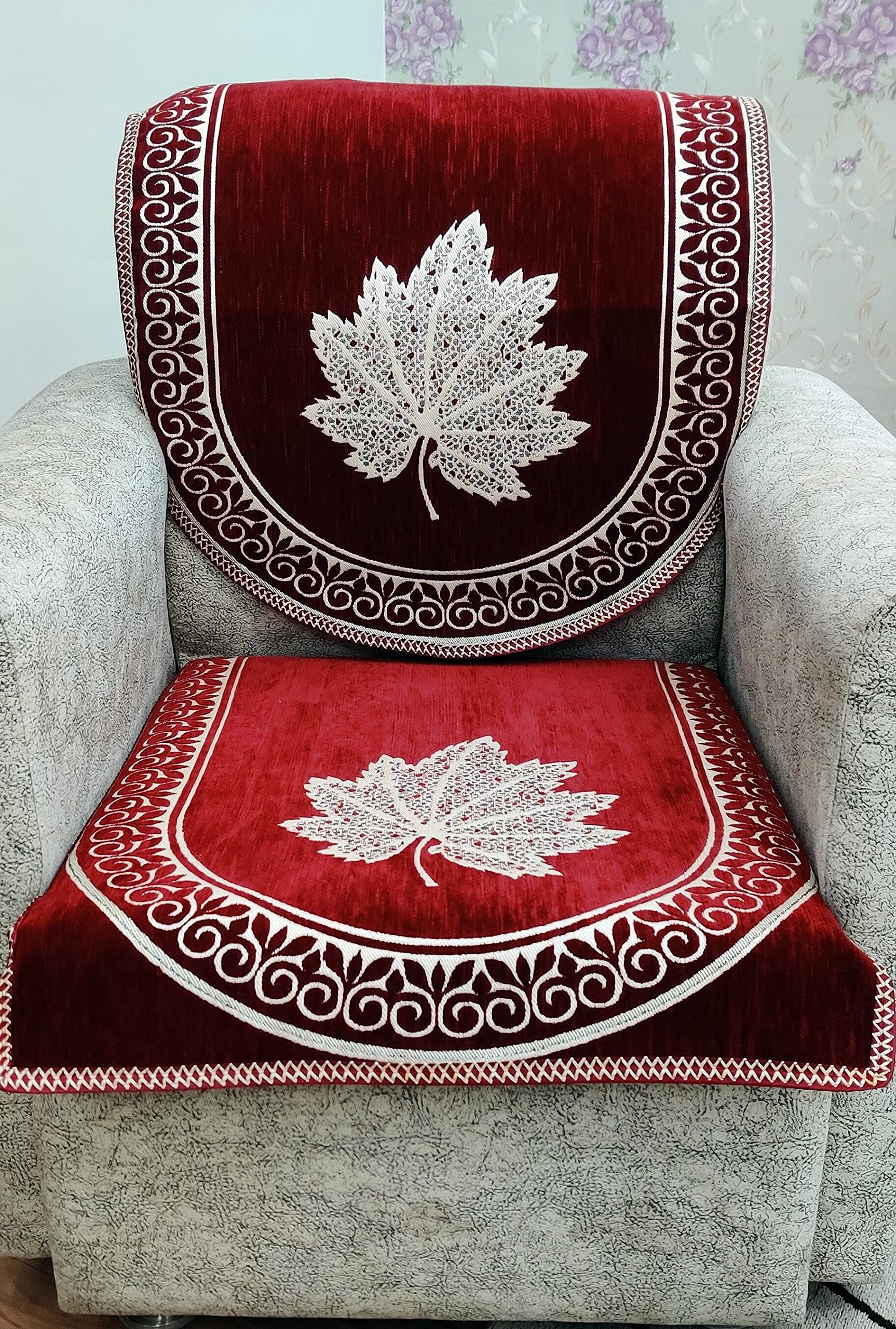 Kreeva Velvet Abstract 6 Piece Five Seater Sofa Cover and Chair Set - (3+1+1), Maroon (B09H4GJ7V5) Amazon Price History, Amazon Price Tracker