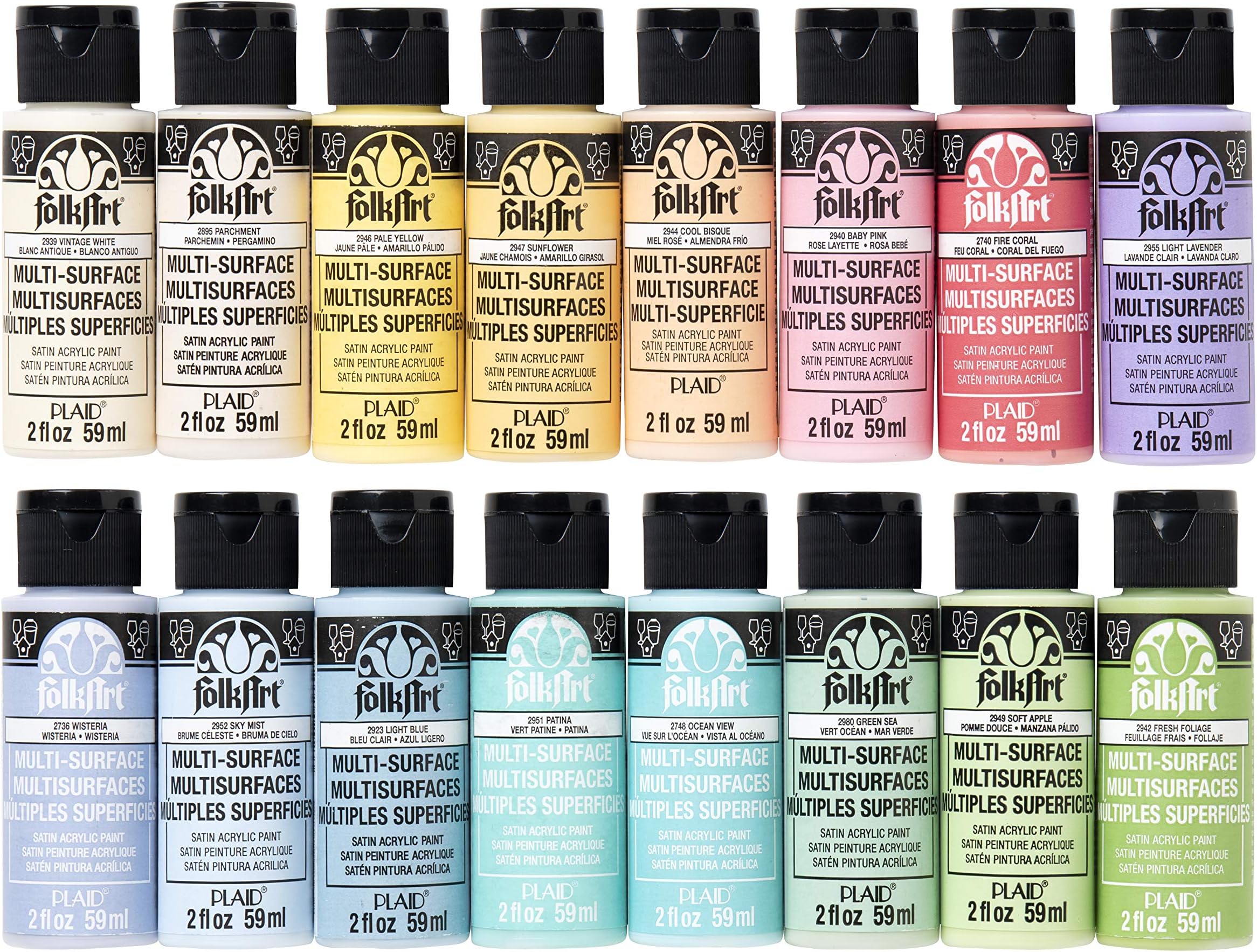 Multi Surface Acrylic Paint Set Pastel Colors, Count, 2 Fl Oz (Pack of 16)