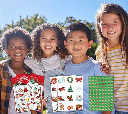 Miniatura 5 de Juego de bingo de Navidad, juegos de fiesta temática de Feliz Navidad con 24 jugadores, actividades de suministros de vacaciones de invierno,