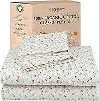 Vista 43 de California Design Den Juego de 2 sábanas individuales - 100% algodón orgánico, sensación de percal crujiente y transpirable, sábanas blancas