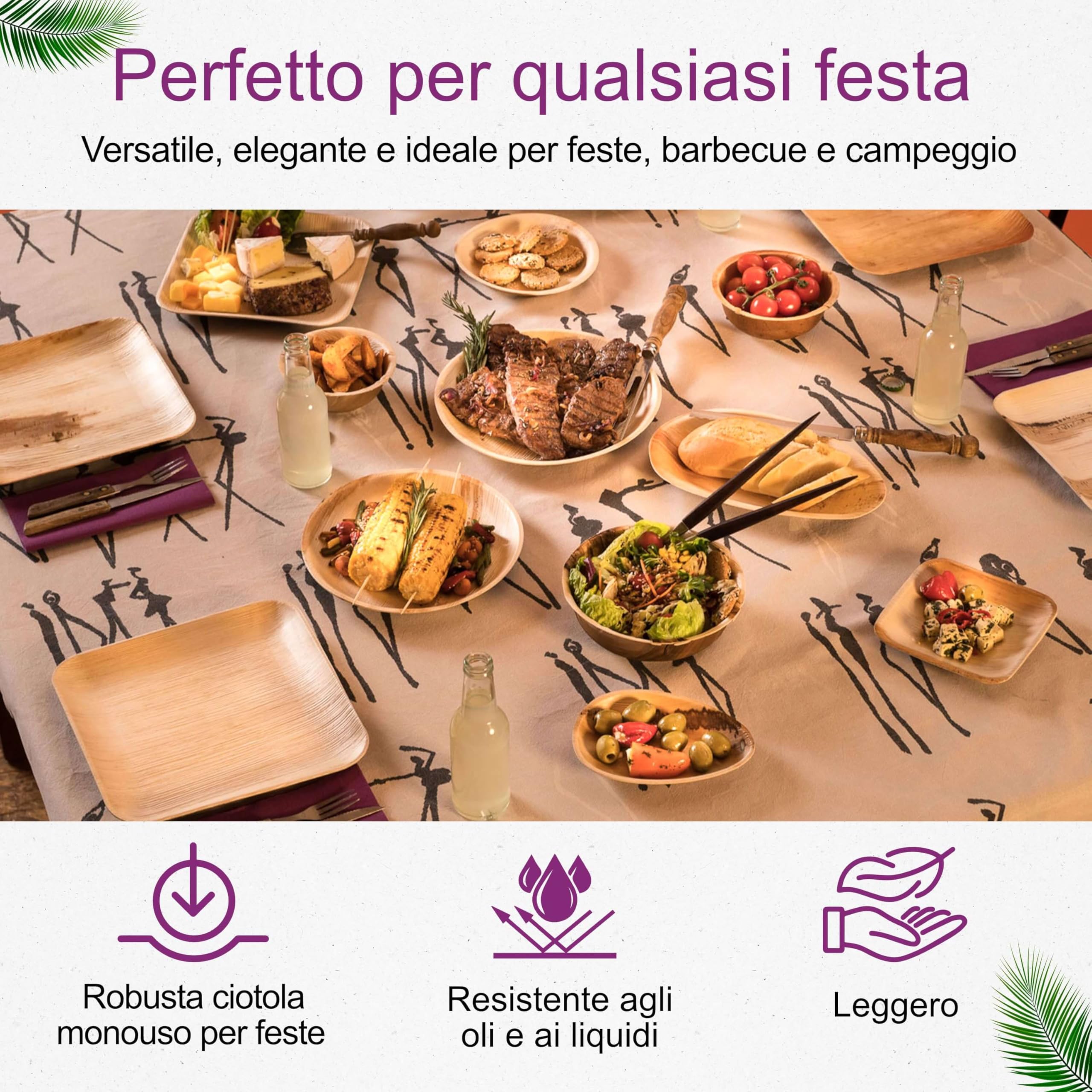 Ciotole in Foglia di Palma Ecologici - 25 Pz 11 cm / 200 ml - Stoviglie usa e getta Compostabili di Alta Qualità - Eleganti e Resistenti - Simile al Bambu - Ideale per Feste