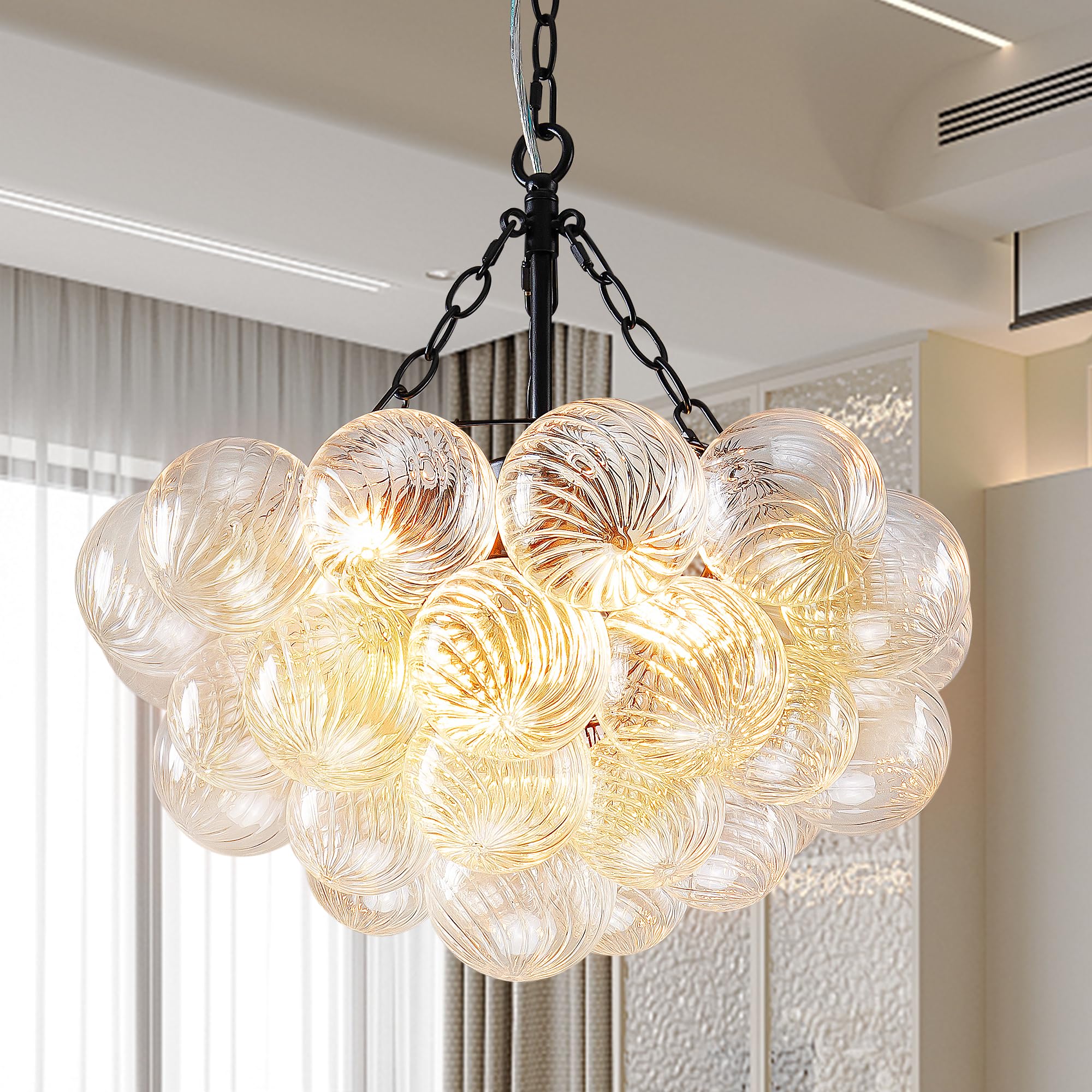 Longree Bubble Glass Ball Chandelier Black Finish Light Fixtures