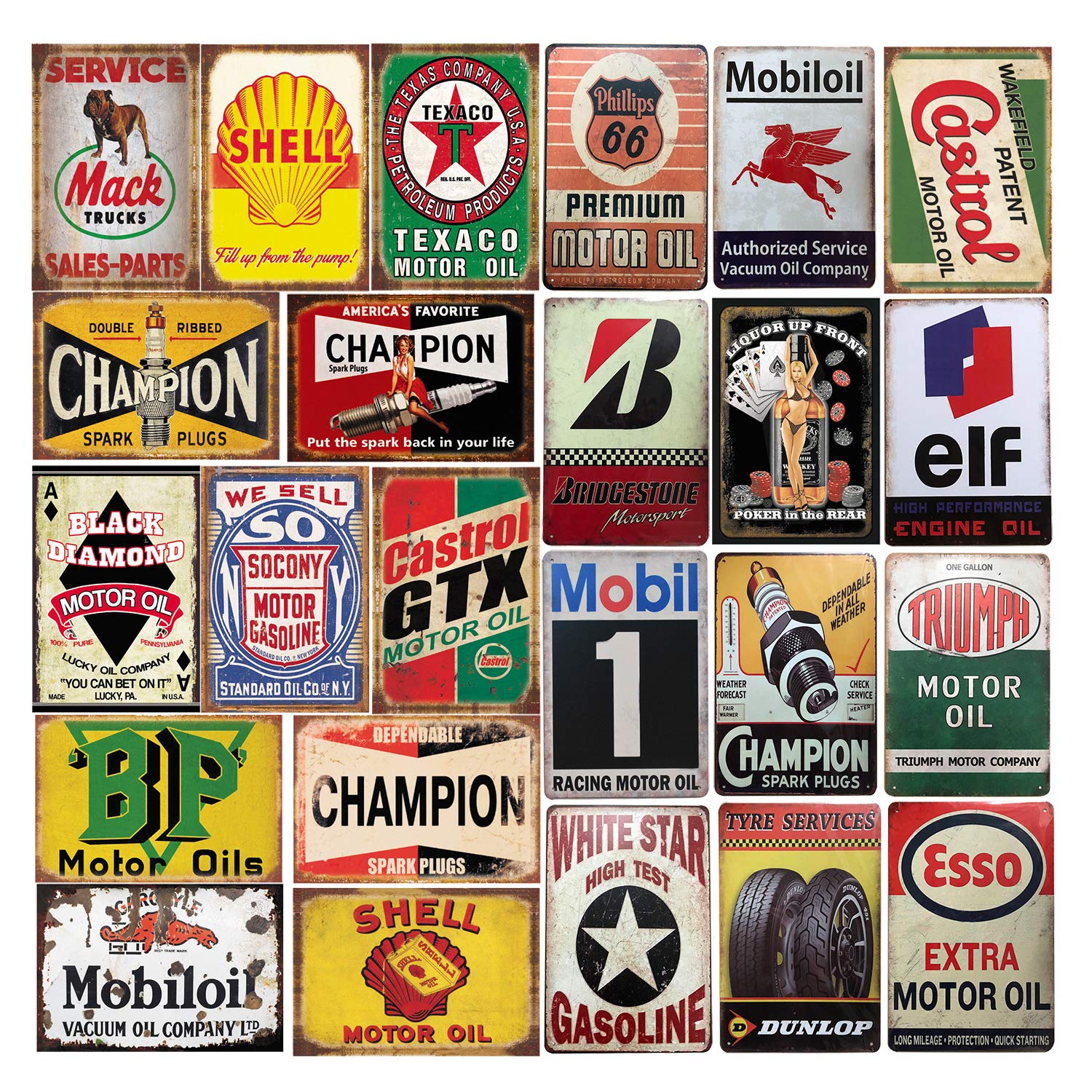 26 Pieces Gas and Oil Tin Signs, Retro Vintage Metal Sign for Home Man Cave Garage, 8x12 Inch/20x30cm