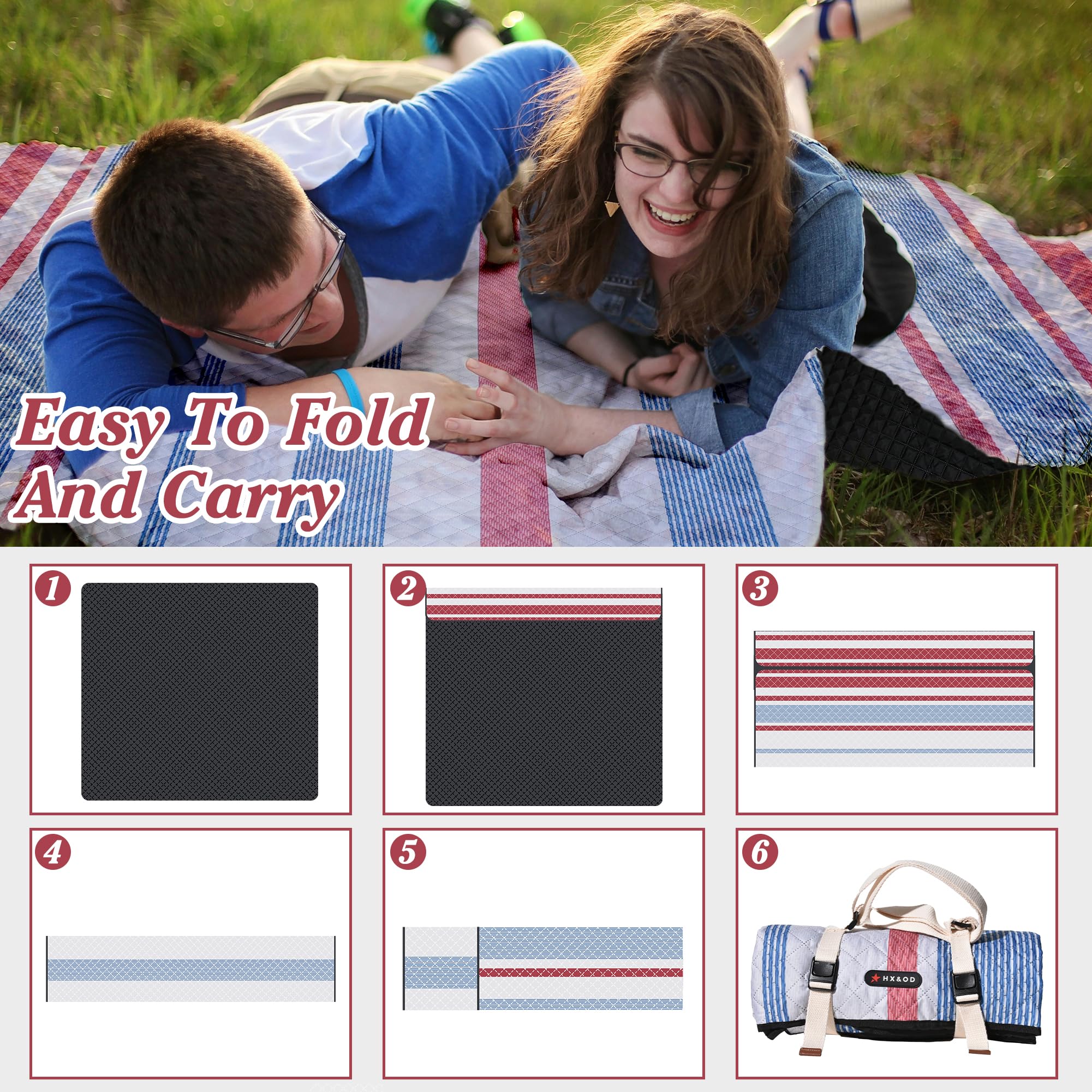 Tapete de picnic impermeable, manta de campo de gran tamaño para acampar al aire libre, manta de camping gruesa portátil, adecuada para playa, camping, festival de música, fiesta, aventura al aire