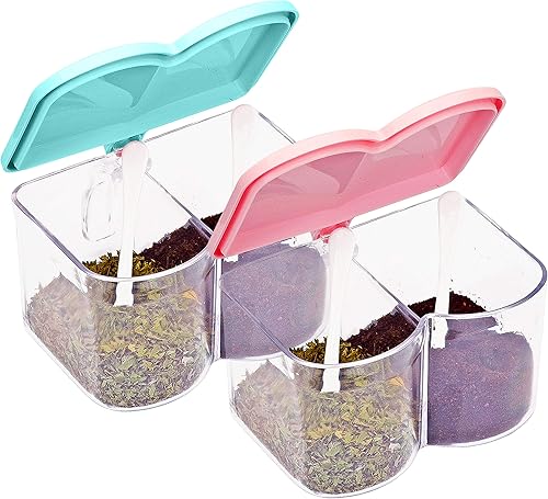 Southern Homewares Contenedores acrílicos para almacenar especias con tapas azules y rosas, juego de 2, perfectos para la organización de condimentos