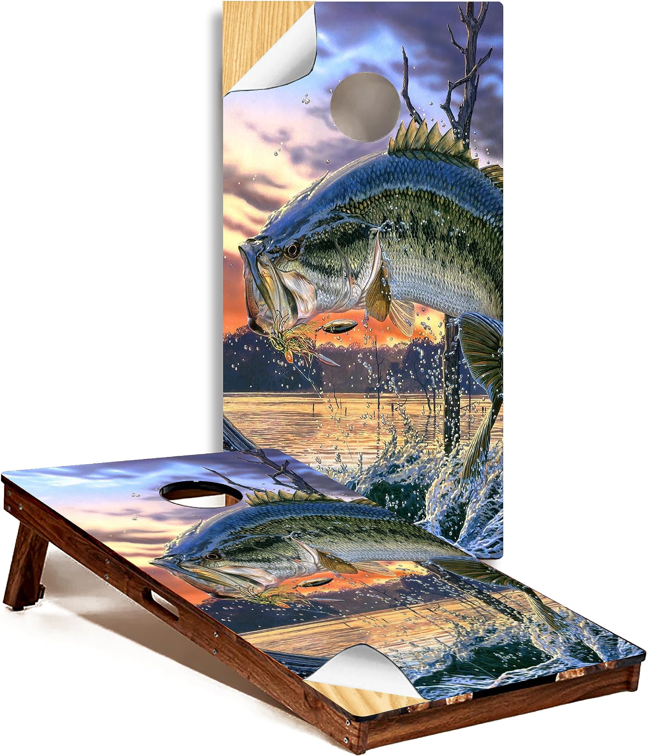GRAPHIX Express - Fish Cornhole Board Wrap - C220 Bass Fishing - Laminated Weatherproof Vinyl Decal - Easy Bubble-Free Application - Stickers Dimensions: 2' x 4' - Set of 2