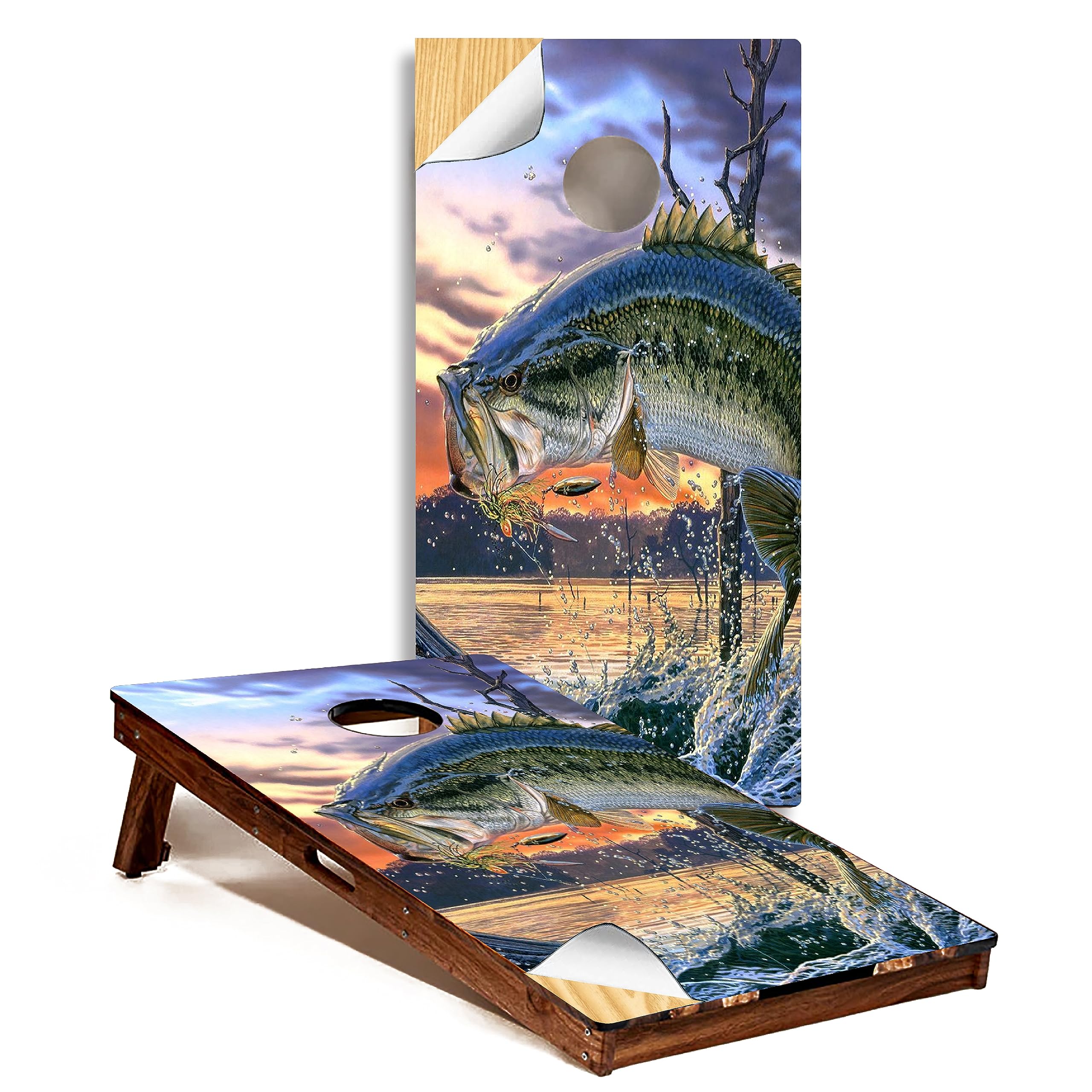 GRAPHIX Express - Fish Cornhole Board Wrap - C220 Bass Fishing - Laminated Weatherproof Vinyl Decal - Easy Bubble-Free Application - Stickers Dimensions: 2' x 4' - Set of 2