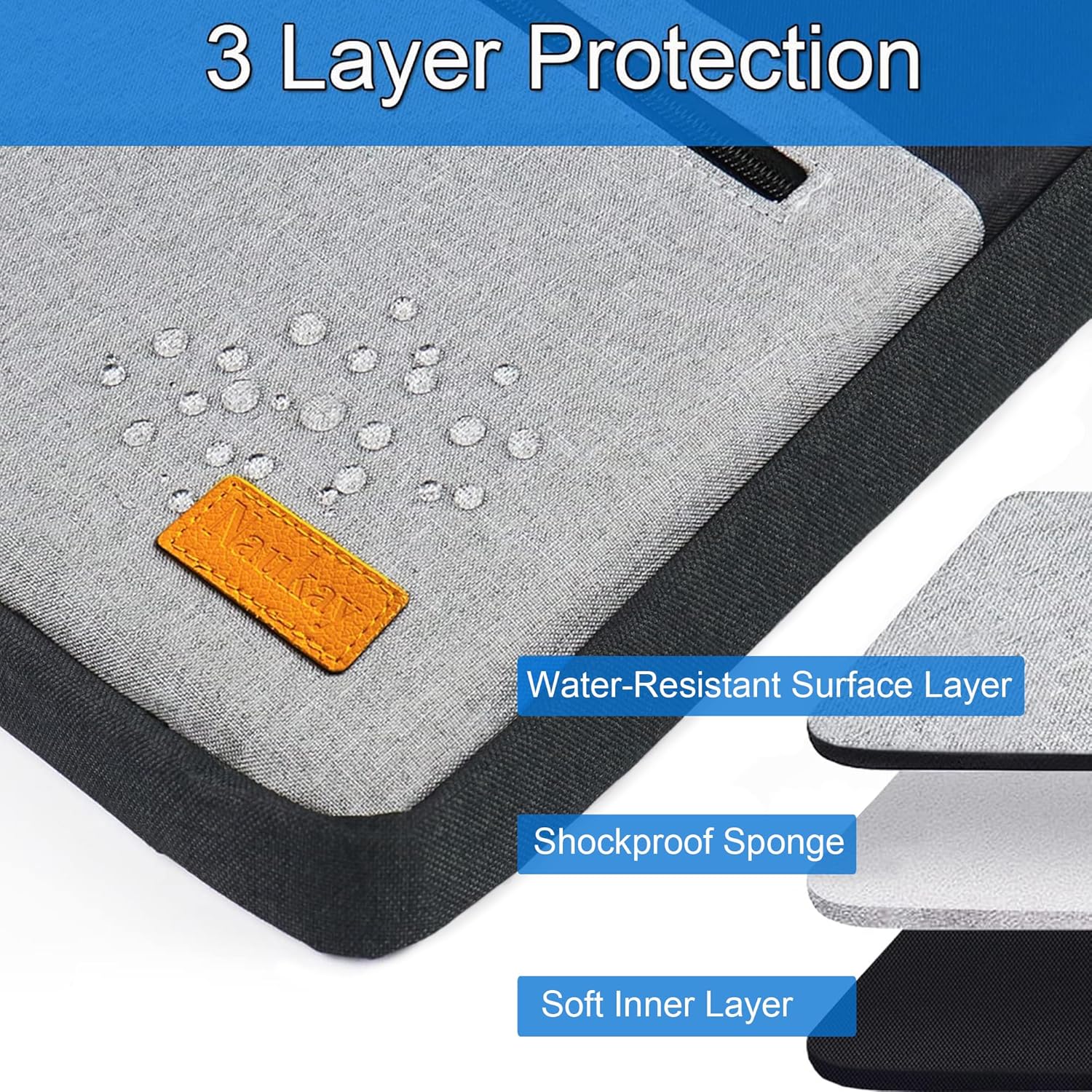 Laptop Case, 15.6 Inch Laptop Briefcase Sleeve Shockproof Protective Water Resistant Computer Carrying Bag Compatible with 15.6 inch HP, Dell, Acer, Asus, Lenovo, Notebook, Black Grey - Image 3