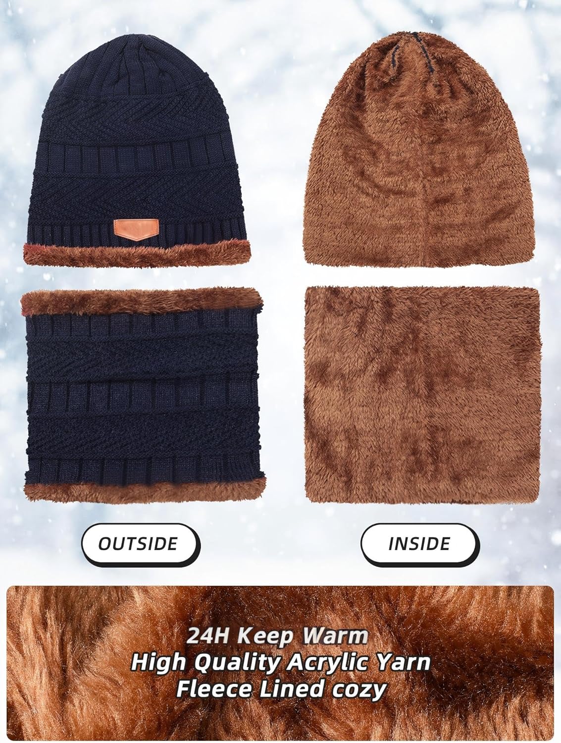 Geyoga 30 Pcs Winter Beanie Hat Scarf Gloves Sock Headband Ear Warmer Set for Men Women Fleece Beanie Hat Touchscreen Gloves (Vivid Colors) - Image 3