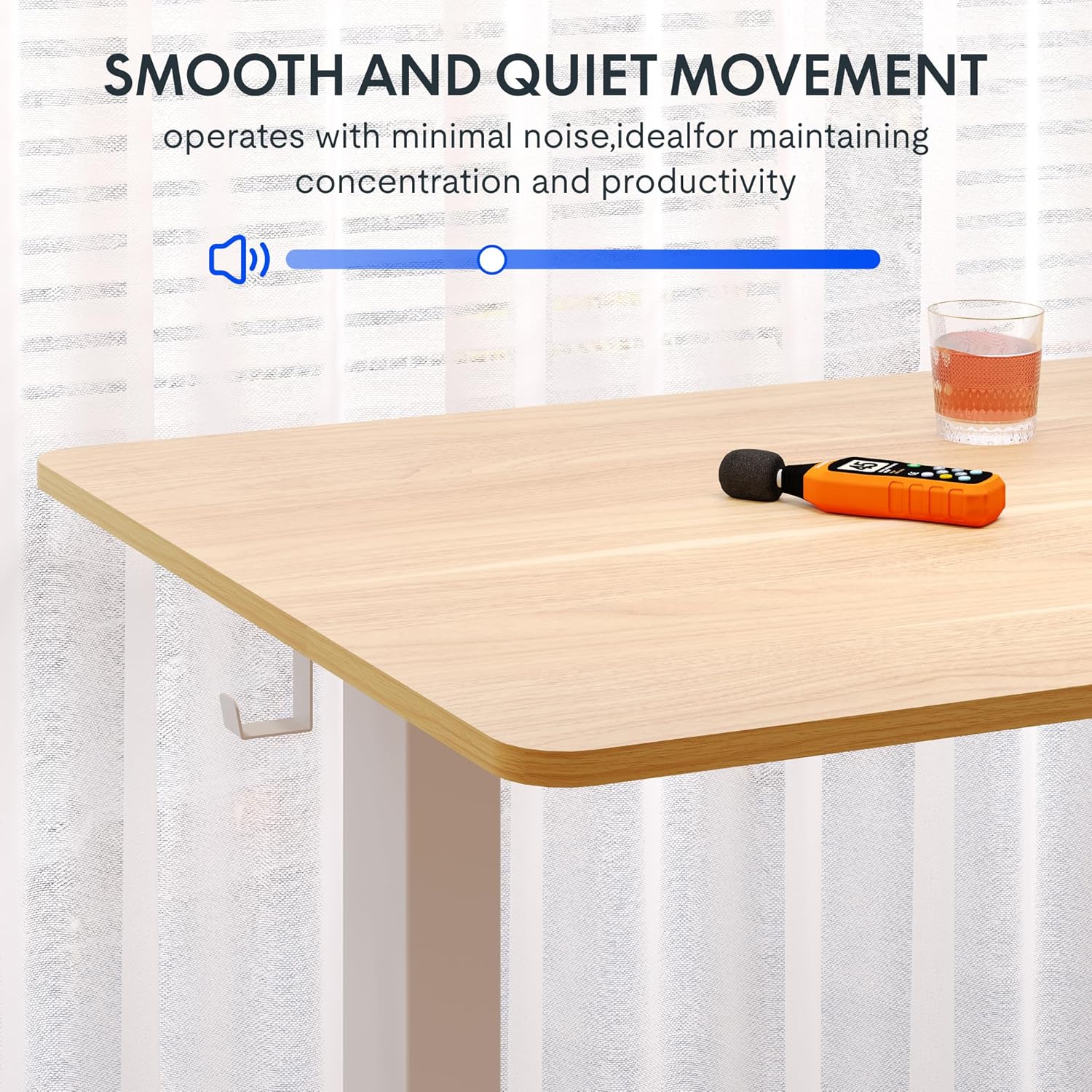 Close-up of the two desk hooks on the FLEXISPOT standing desk, used for convenient storage like headphones.