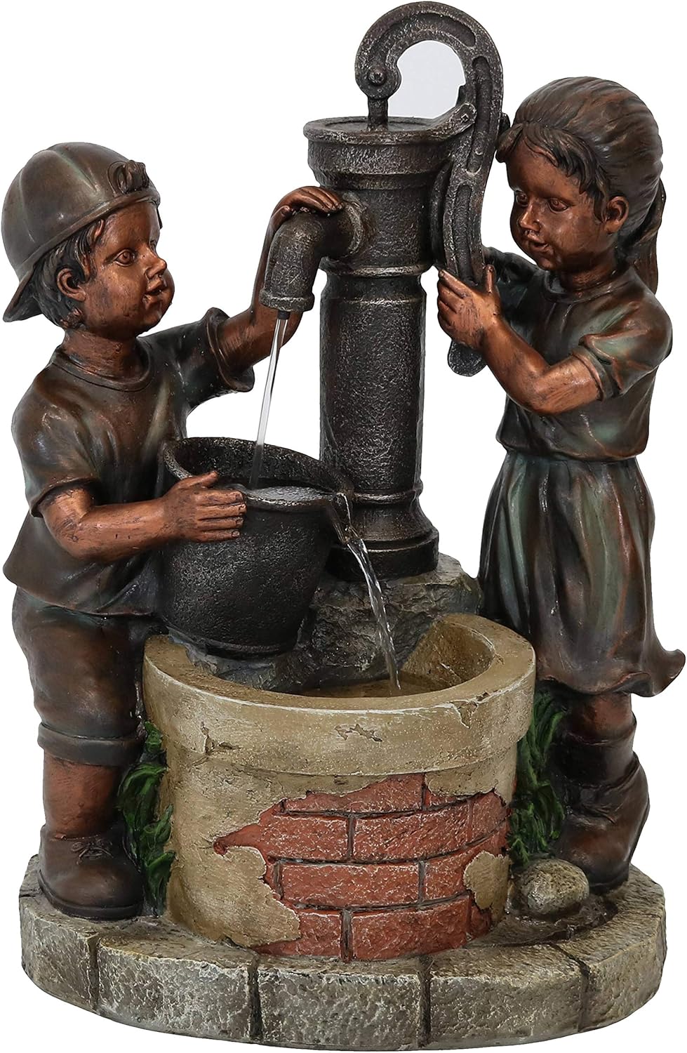 Sunnydaze 24-Inch Jack and Jill at Farmhouse Pump Outdoor Water Fountain - Electric Submersible Pump with Adjustable Flow
